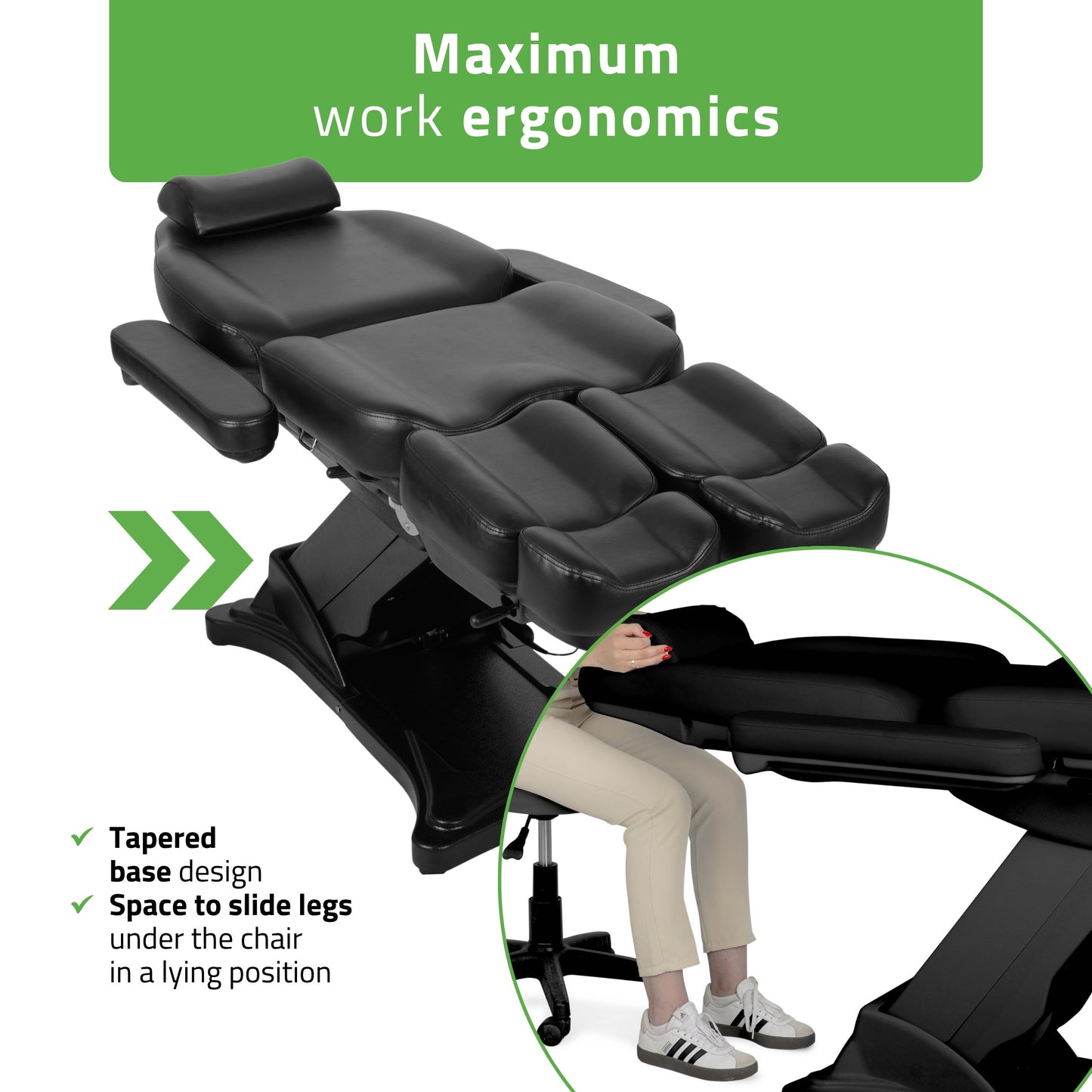 Cosmetic treatment chair, electric Elara PRO 6P, black