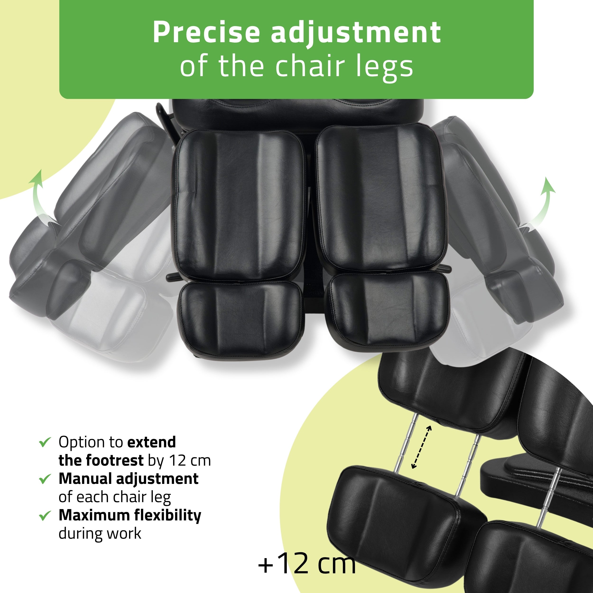Cosmetic treatment chair, electric Elara PRO 6P, black
