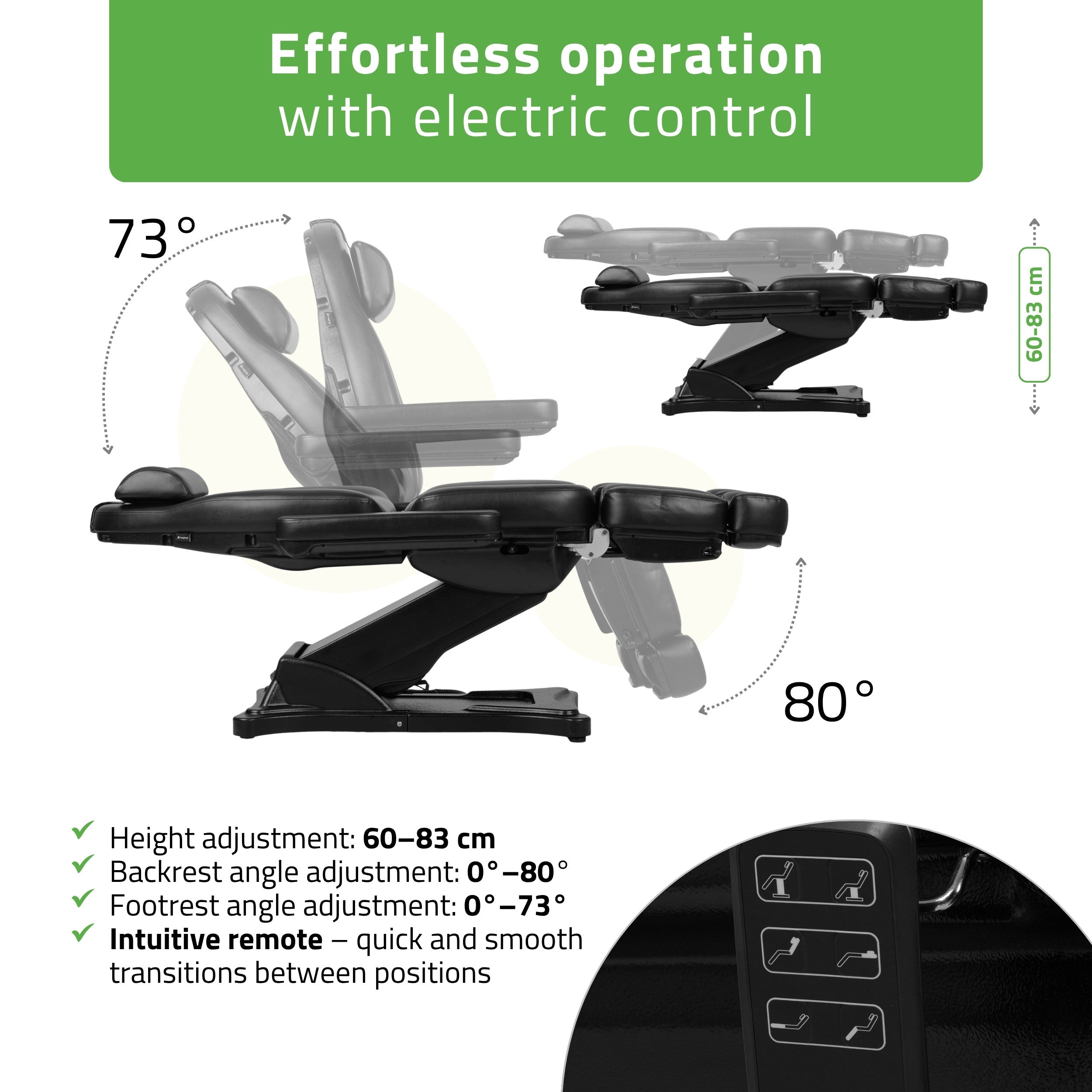 Cosmetic treatment chair, electric Elara PRO 6P, black