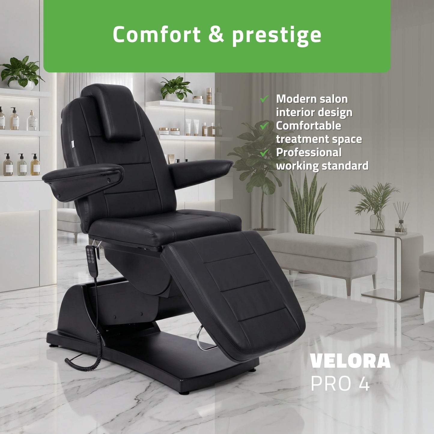 Elektrické kosmetické křeslo Velora PRO 4 Touch Core K315, černé