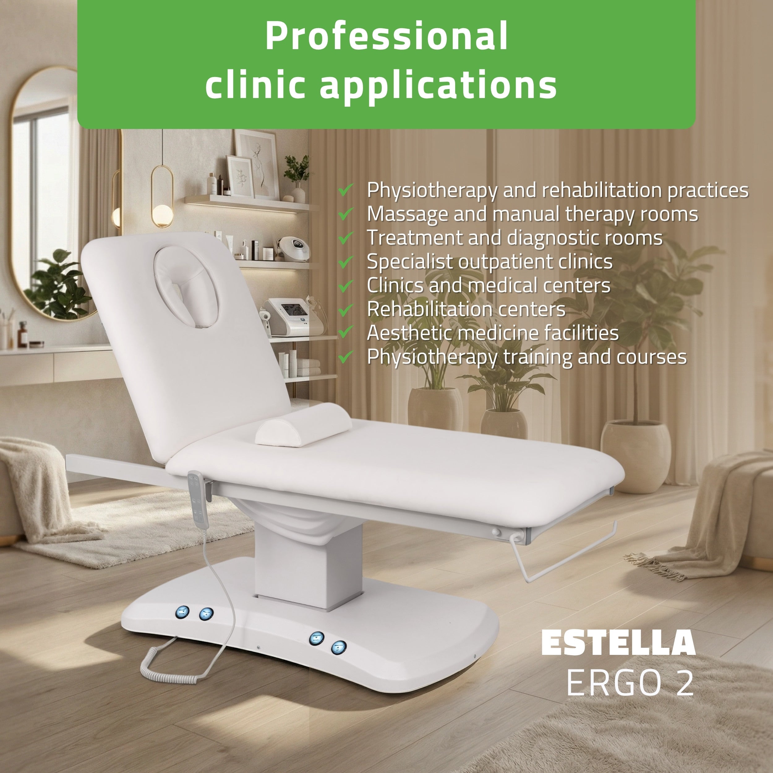 Elektriskā procedūru gulta Estella ERGO 2, k701 balta – 2 motori