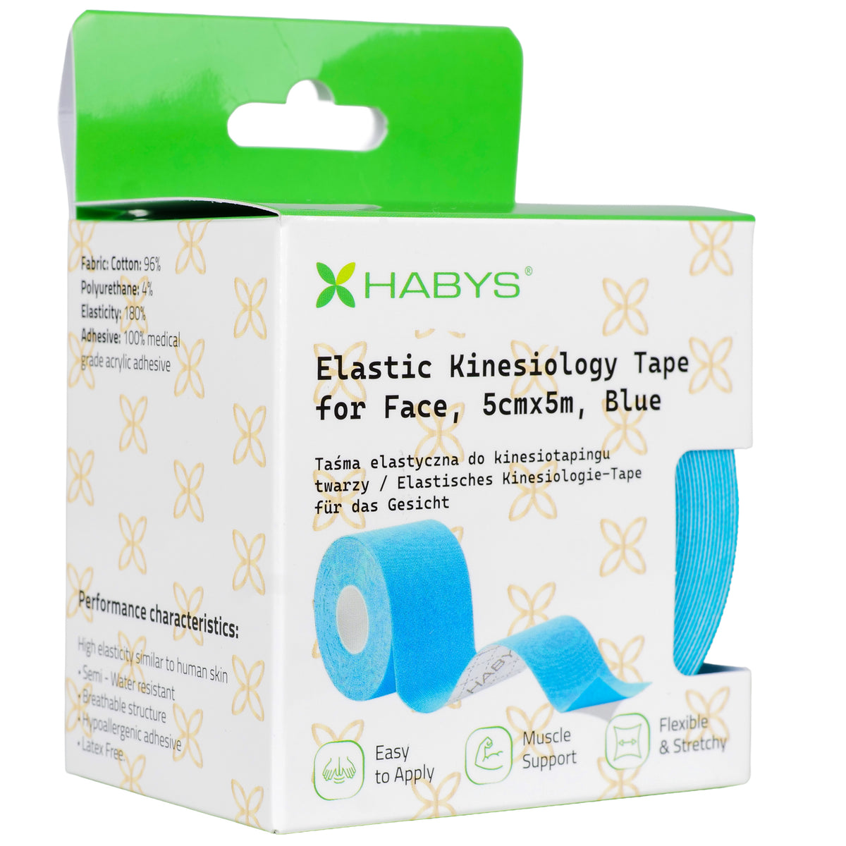 Face Elastic Kinesiology Tape, 5 cm × 5 m – Blue | HABYS