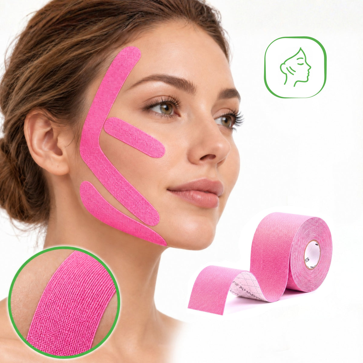 Face Elastic Kinesiology Tape for the Face, 5 cm × 5 m – Pink | HABYS