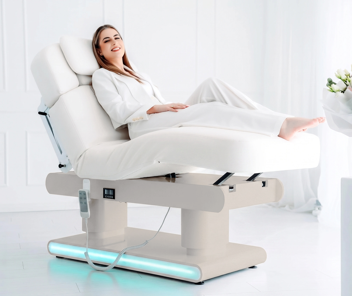 Luxury beauty bed Eterna Beige with 4 motors,  Gentle Flex k901 white