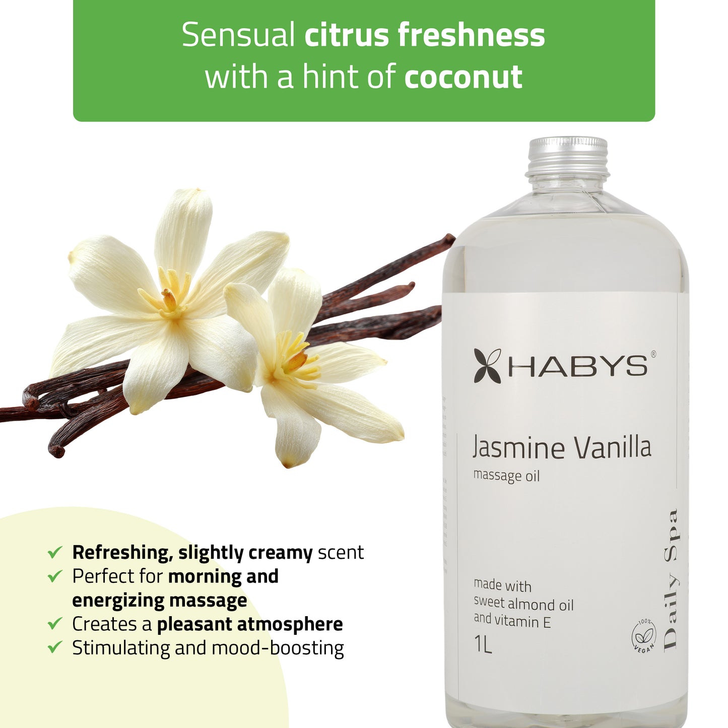 Massage oil Daily Spa Jasmine Vanilla HABYS 1000 ml