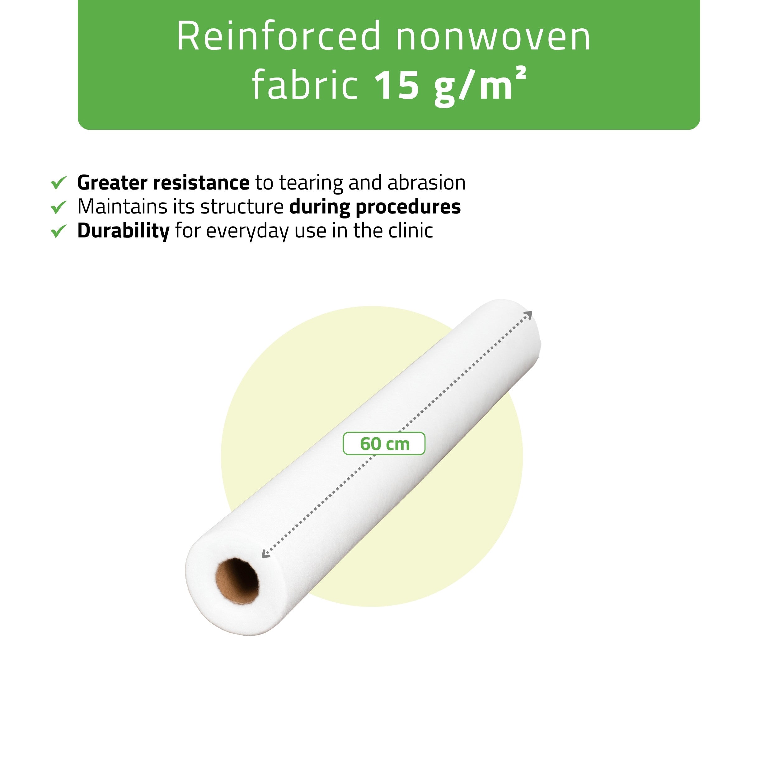 Neausts (flizelīns) medicīniskais rullis 60 cm x 50 m, 15 g/m², balts
