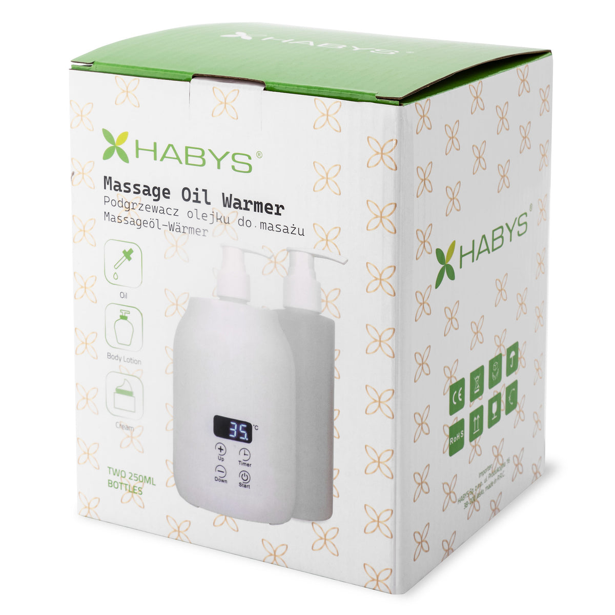 Oil warmer with two 250 ml bottles