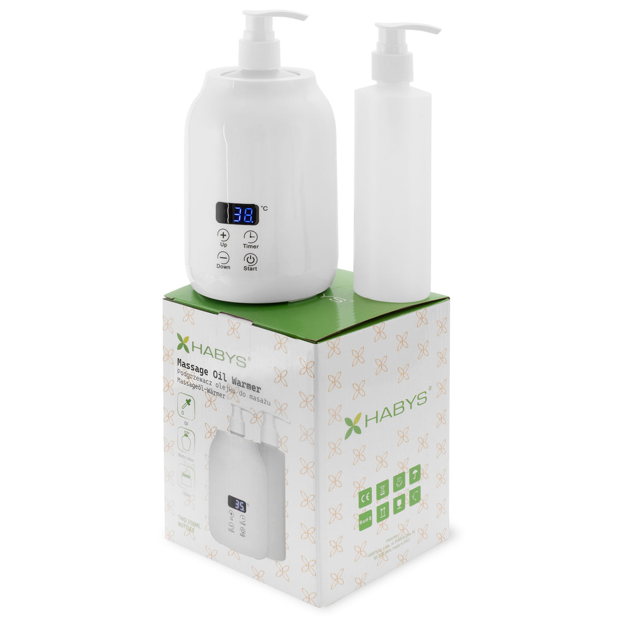 Oil warmer with two 250 ml bottles