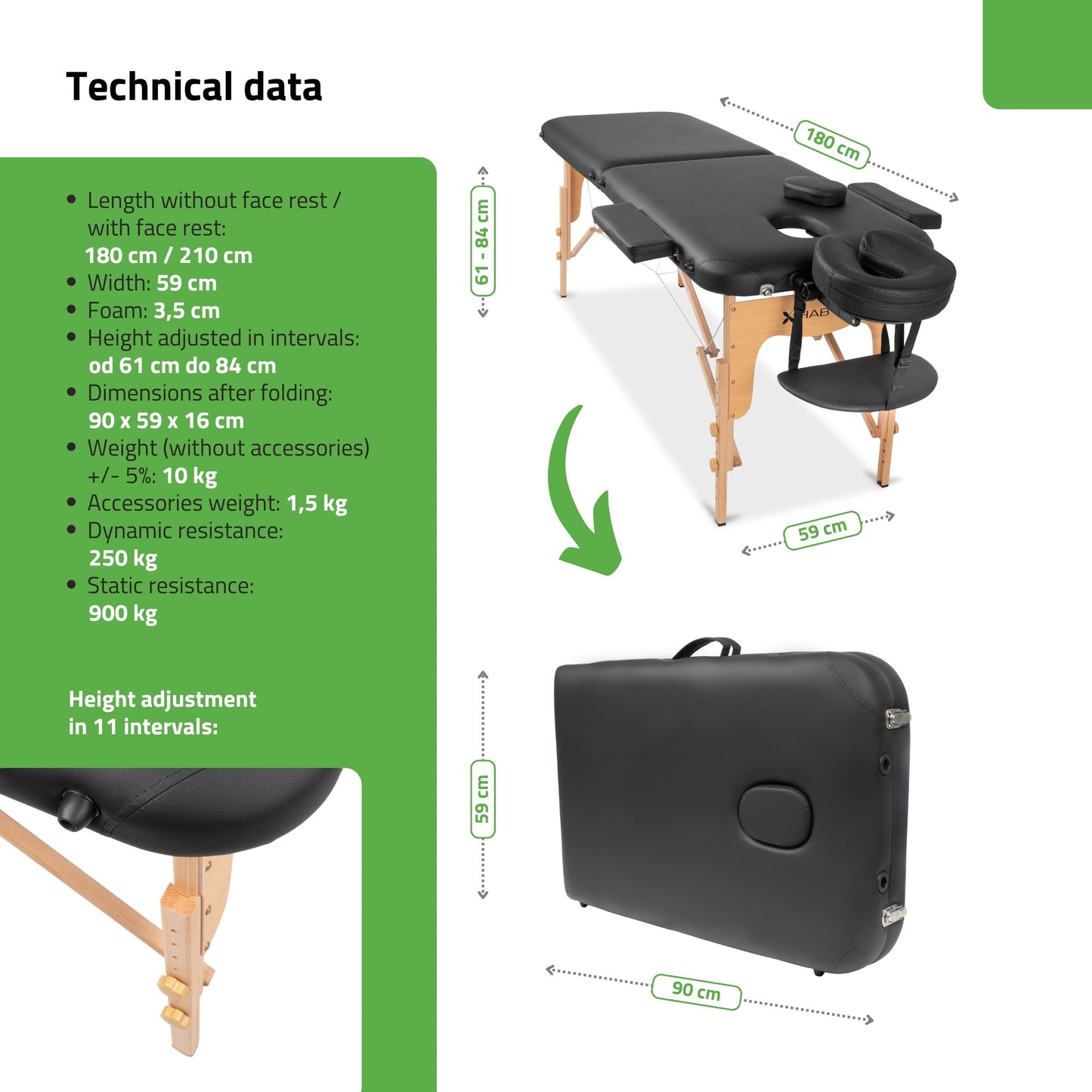 Portable massage table Lira Comfy Base K515 Black