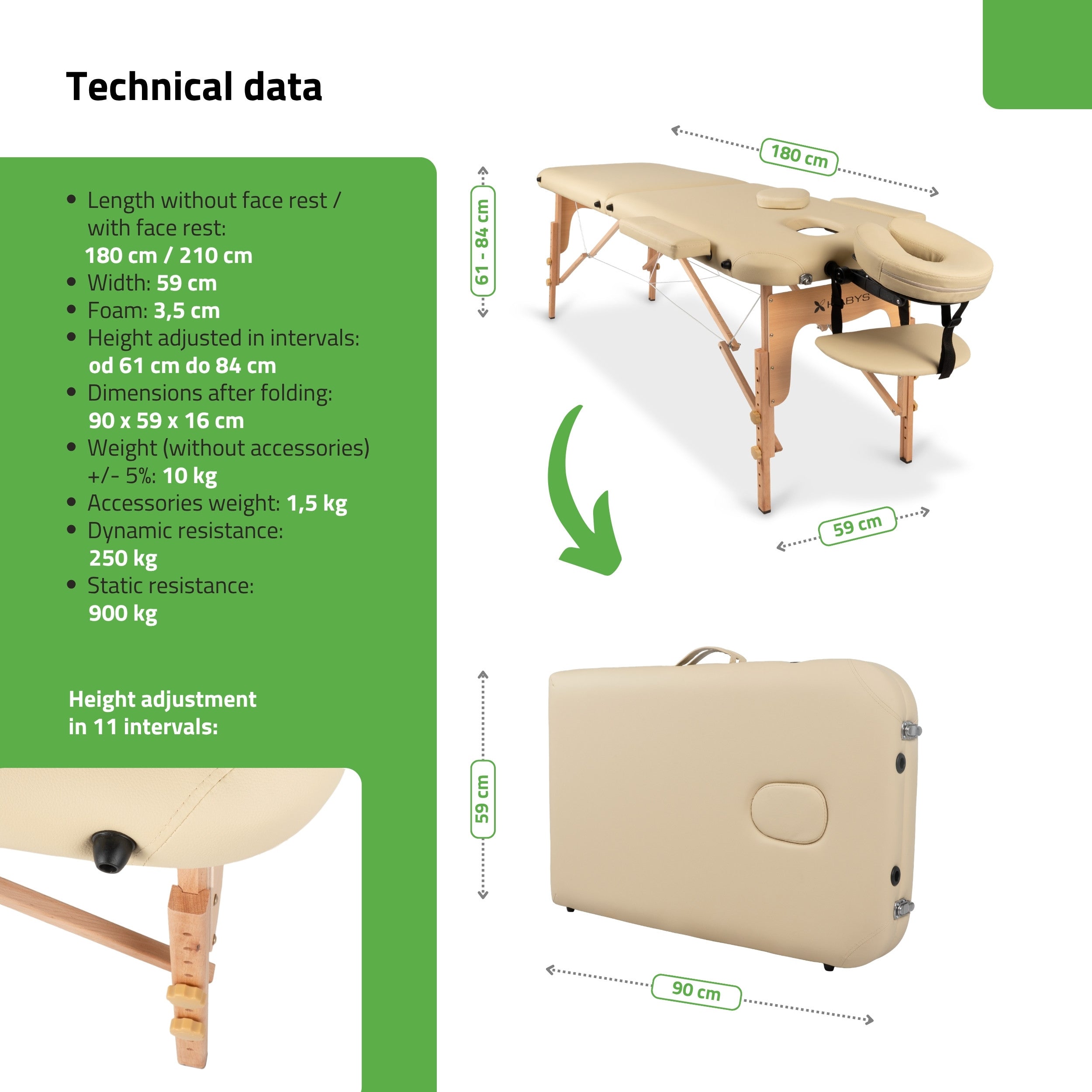 Portable massage table Lira Comfy Base K533 Beige