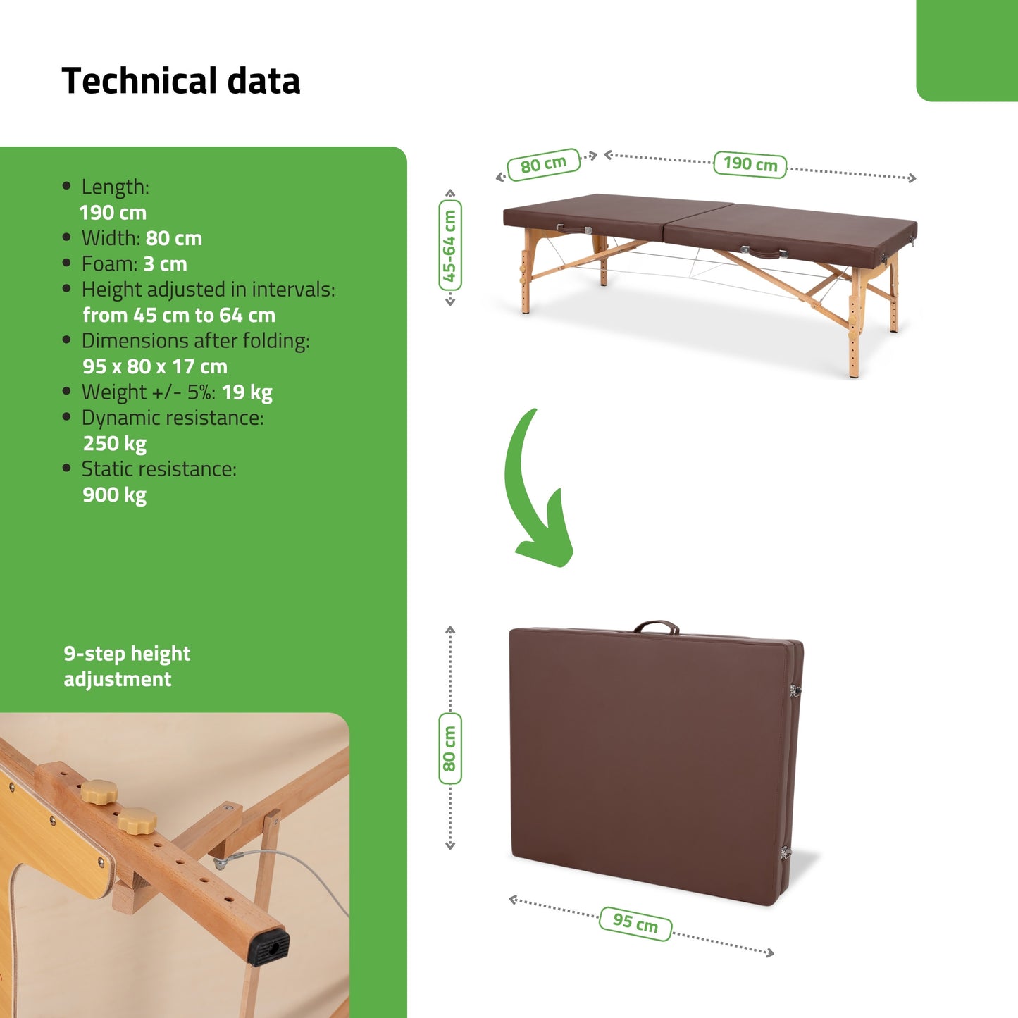 Portable Thai table de massage Niro 80 PU k835 marron