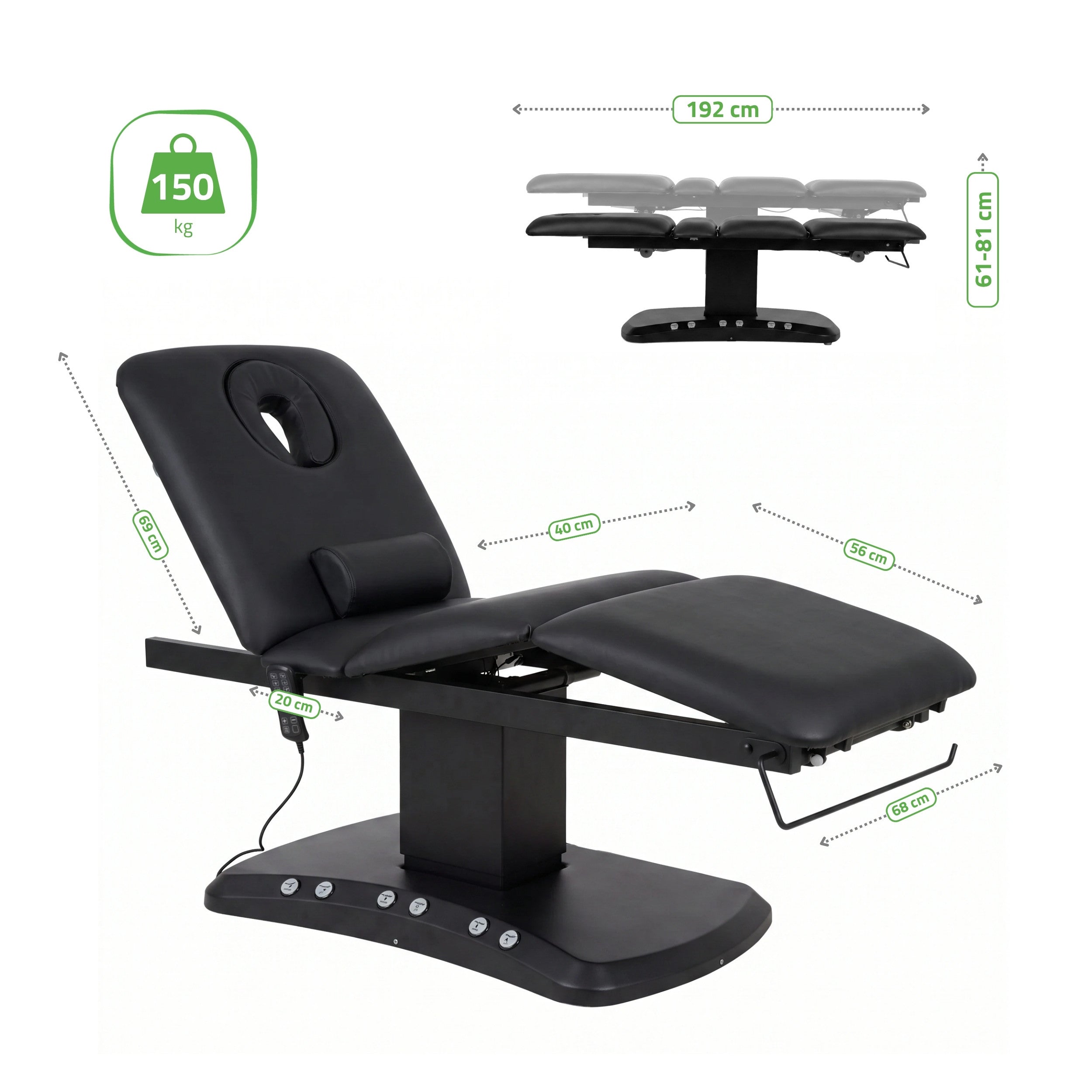 Serenity ERGO 4 electric heated beauty bed for massage and SPA treatments  Satin Comfort k715 Black