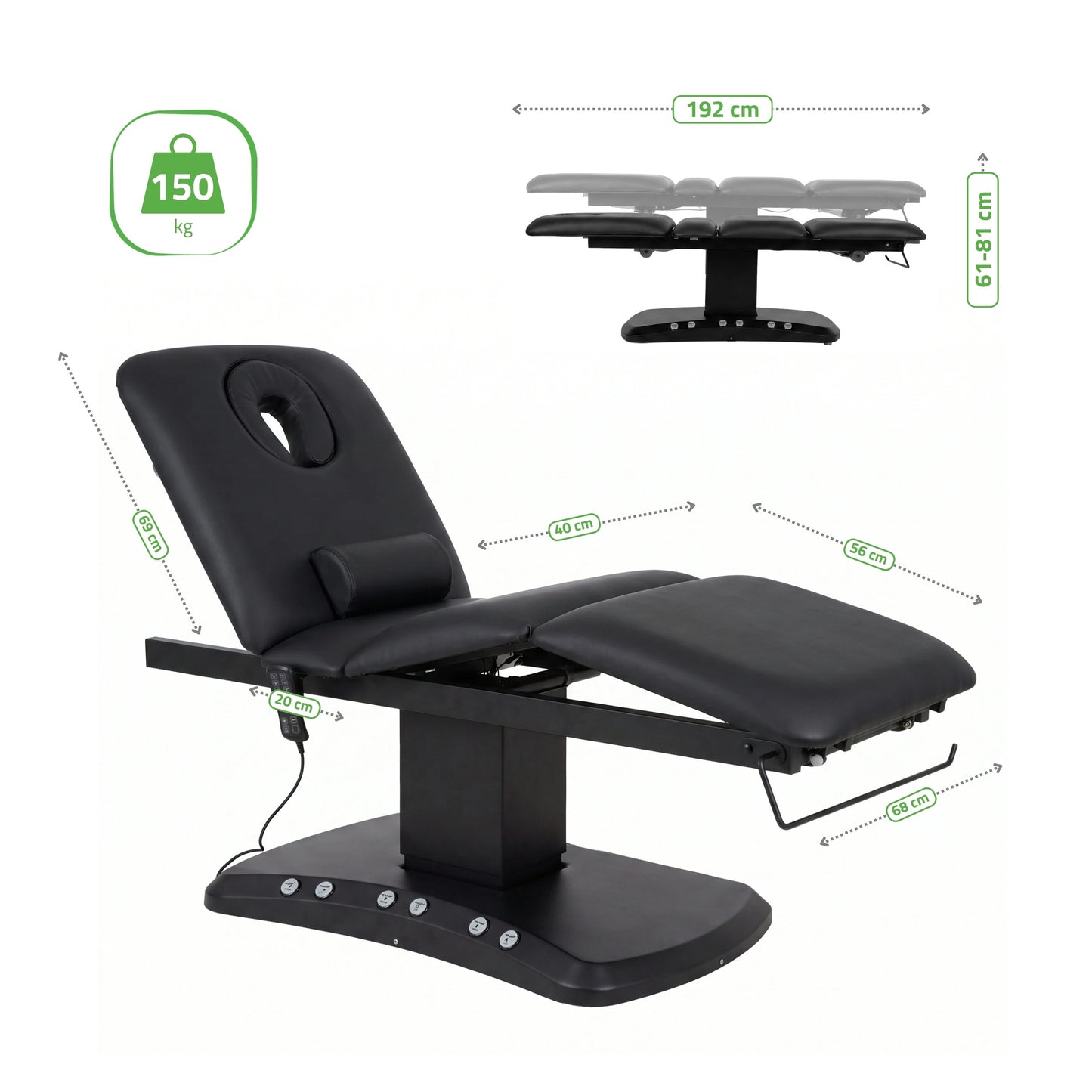Serenity ERGO 4 electric heated beauty bed for massage and SPA treatments  Satin Comfort k715 Black