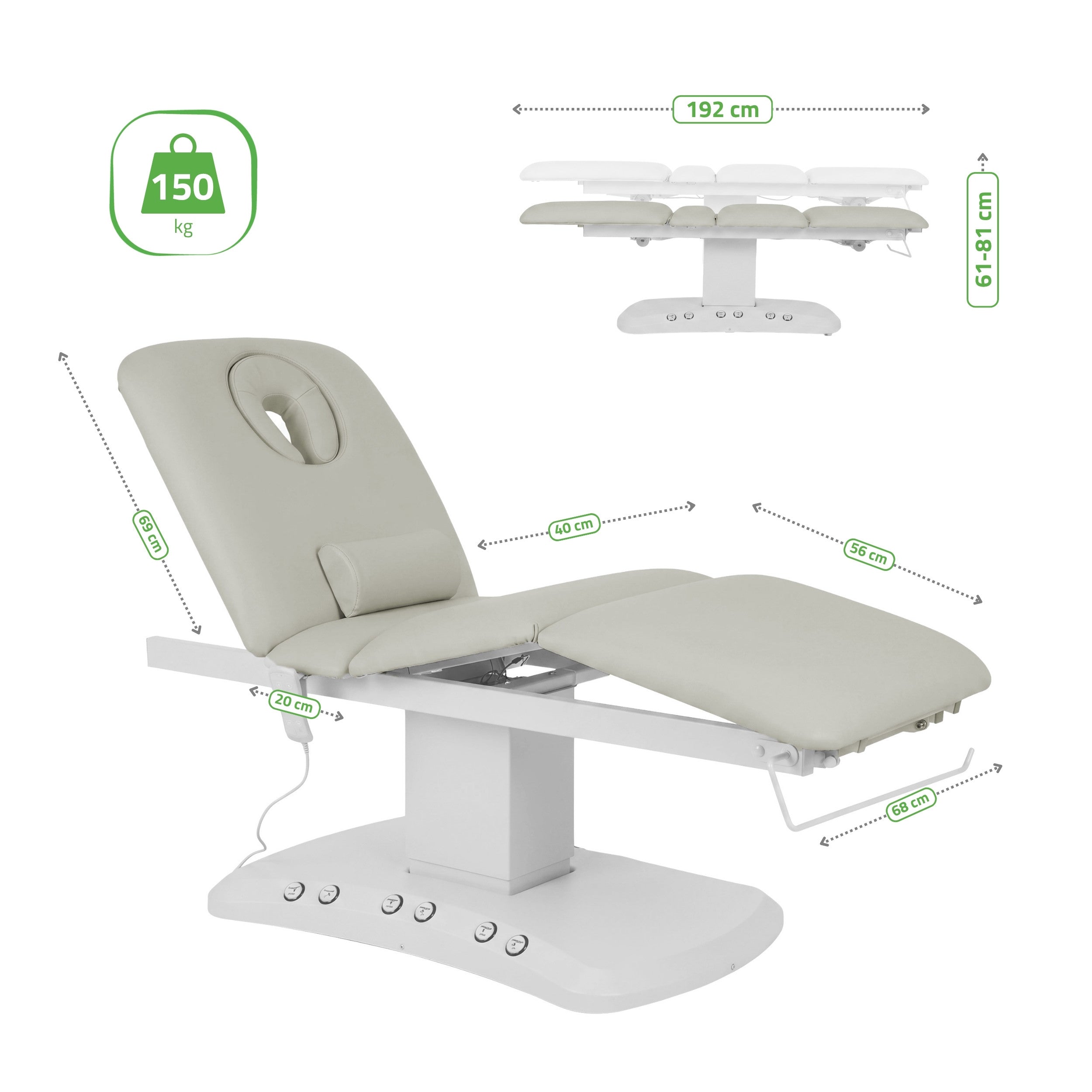 Serenity ERGO 4 electric heated beauty bed for massage and SPA treatments Satin Comfort  k722 Grey