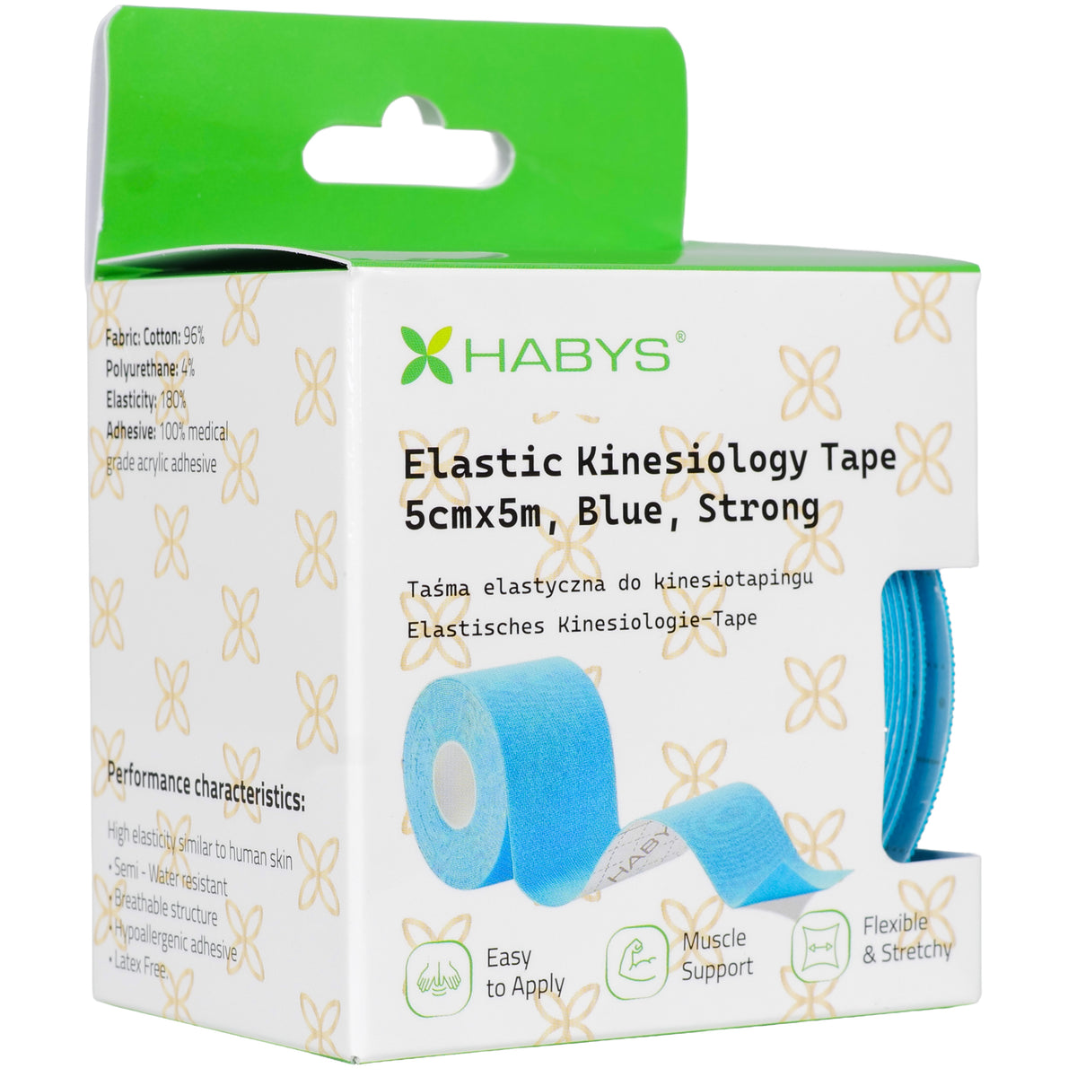 Strong Elastic Kinesiology Tape, 5 cm × 5 m – Blue | HABYS