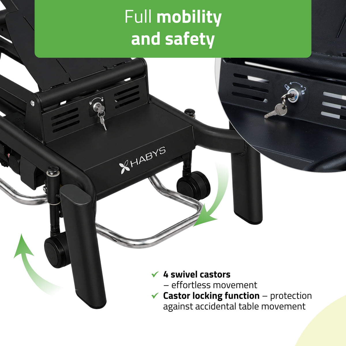 Upright Chiro Z7 therapy table, electric height adjustment with foot control bar, Touch Core k315 black
