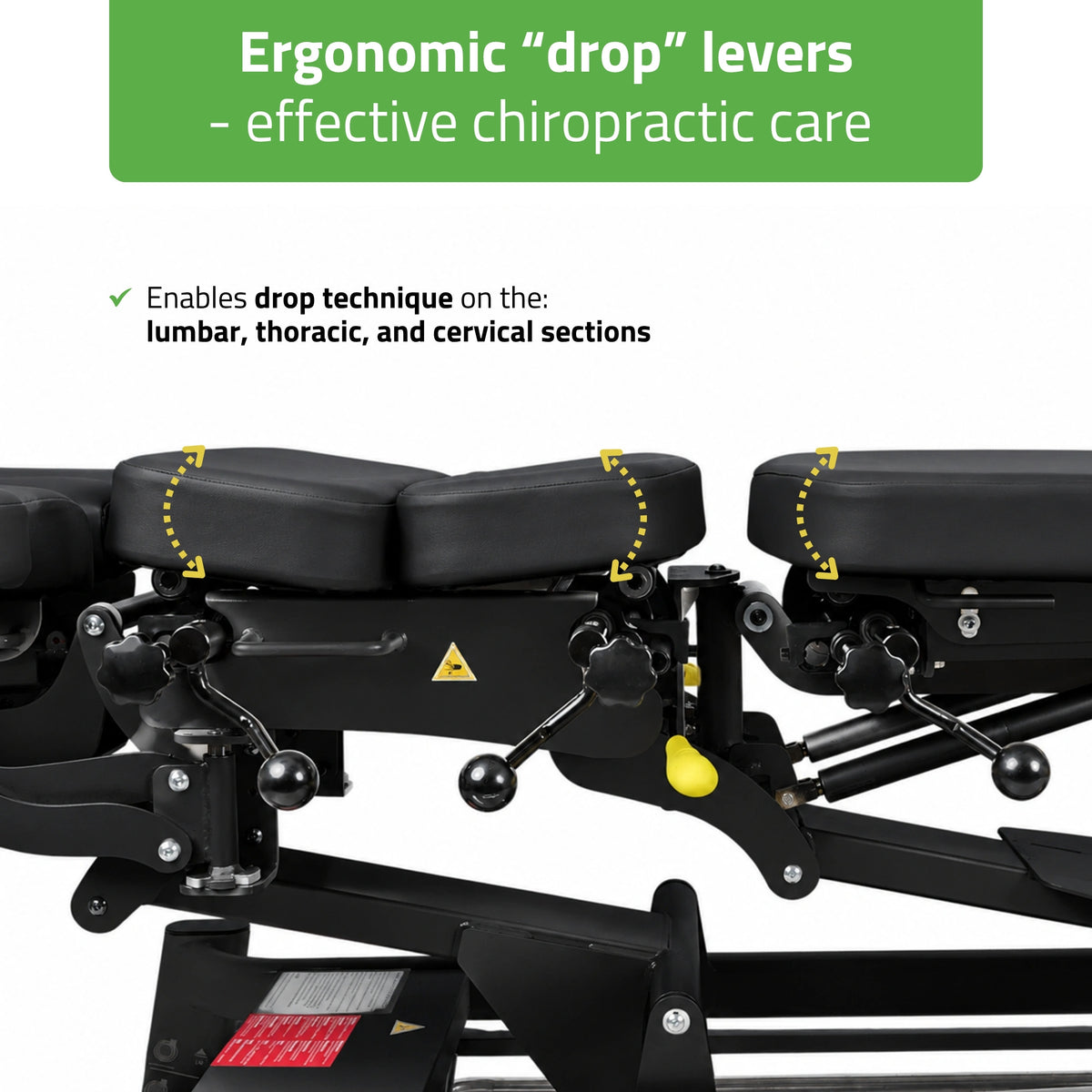 Upright Chiro Z7 therapy table, electric height adjustment with foot control bar, Touch Core k315 black