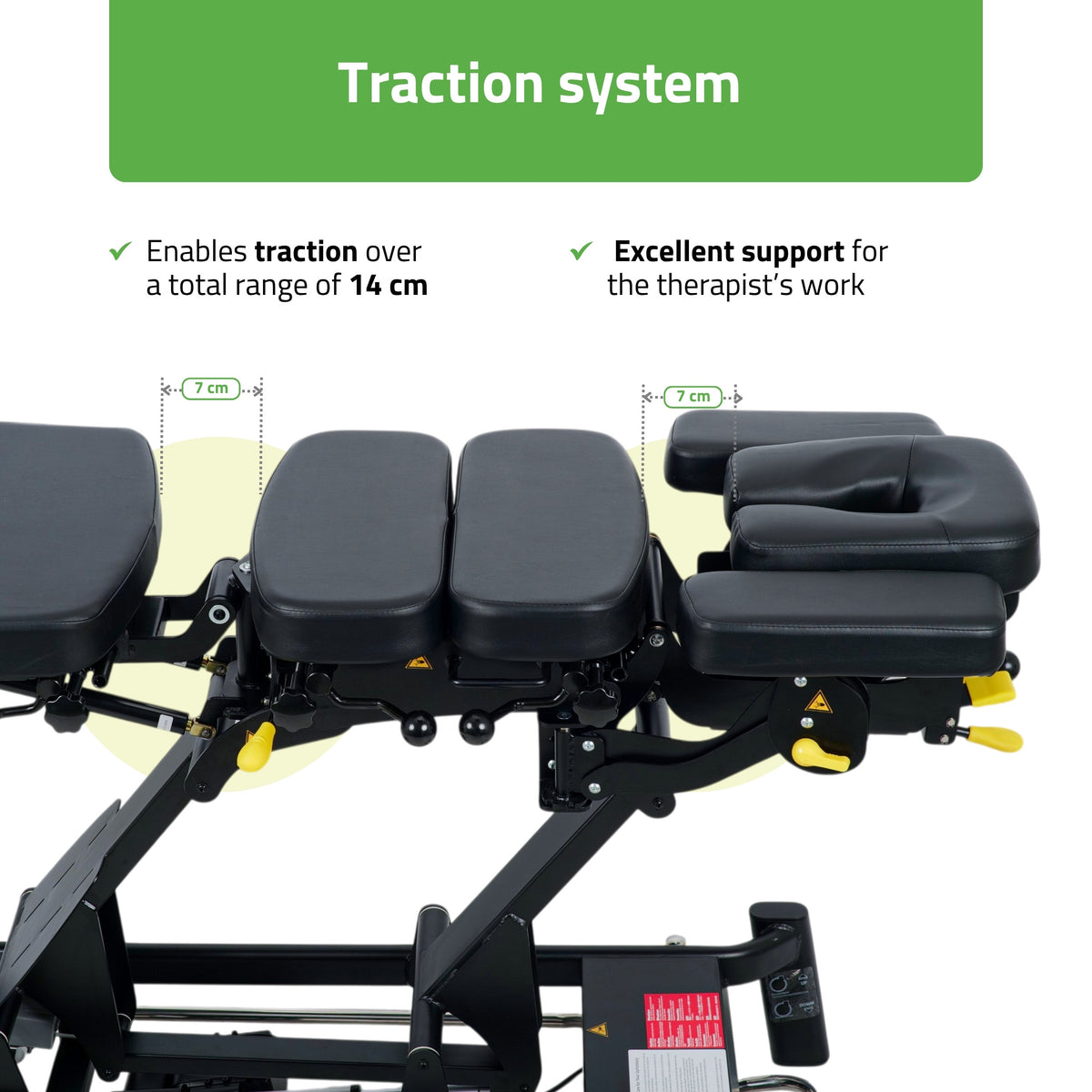 Upright Chiro Z7 therapy table, electric height adjustment with foot control bar, Touch Core k315 black