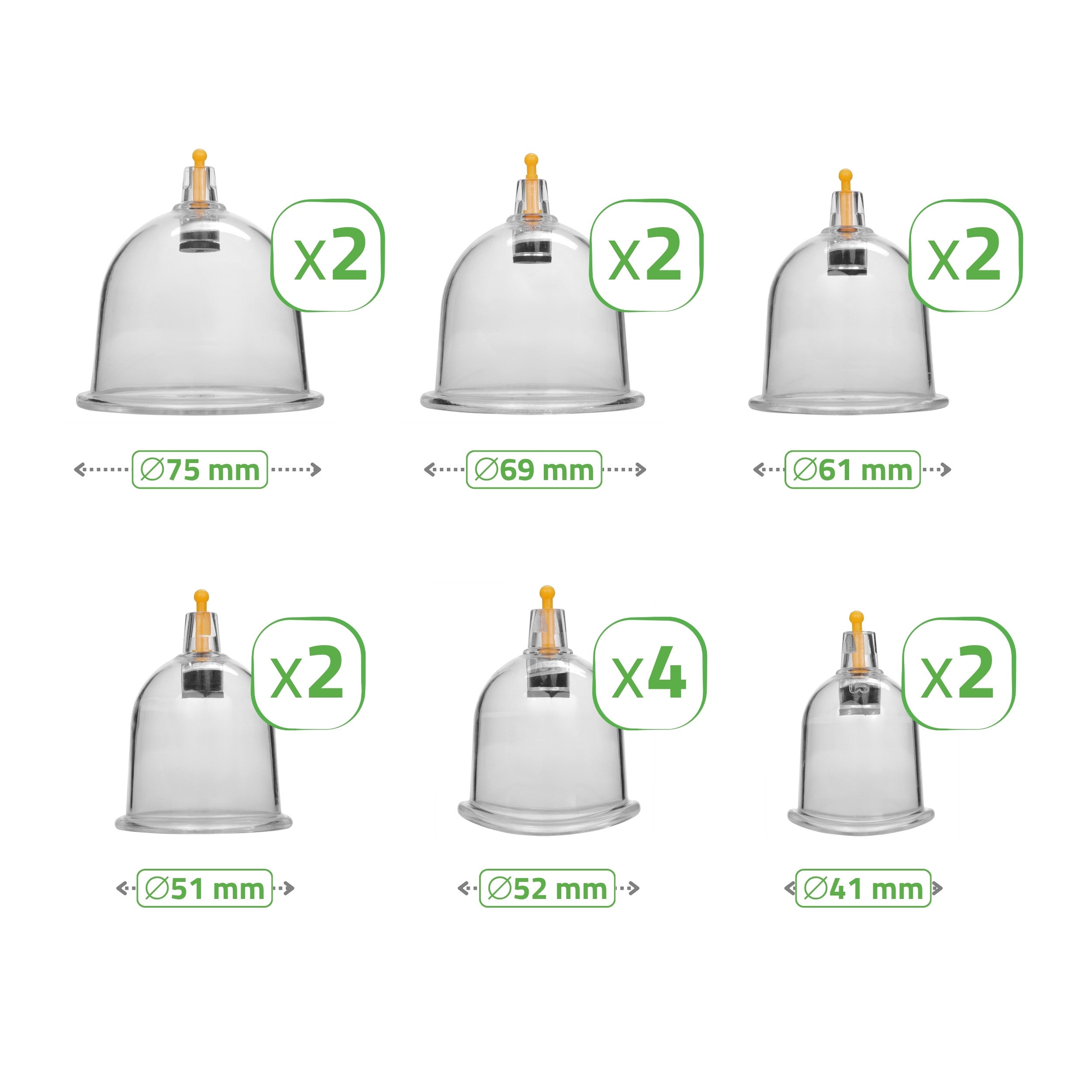 Vacuum cupping cups, fireless, with pump, set of 14 pcs. 
