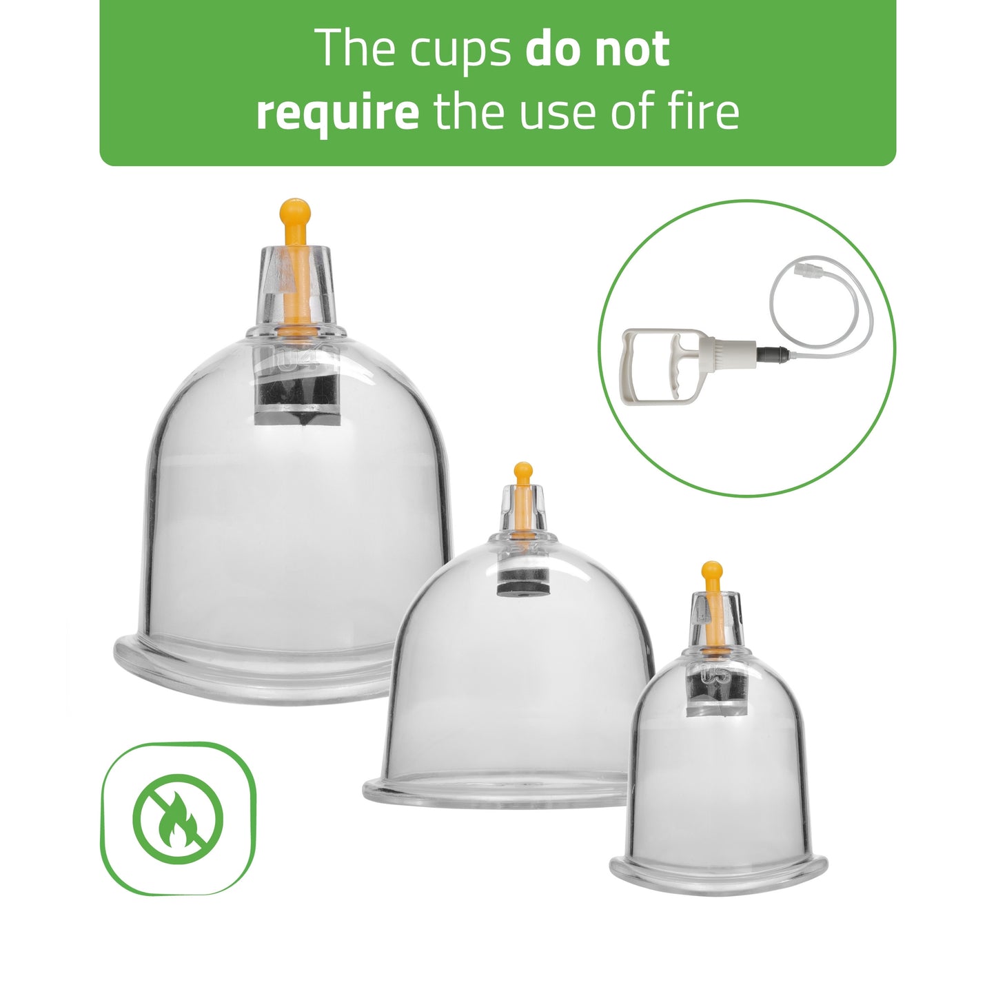 Vacuum cupping cups, fireless, with pump, set of 14 pcs. 