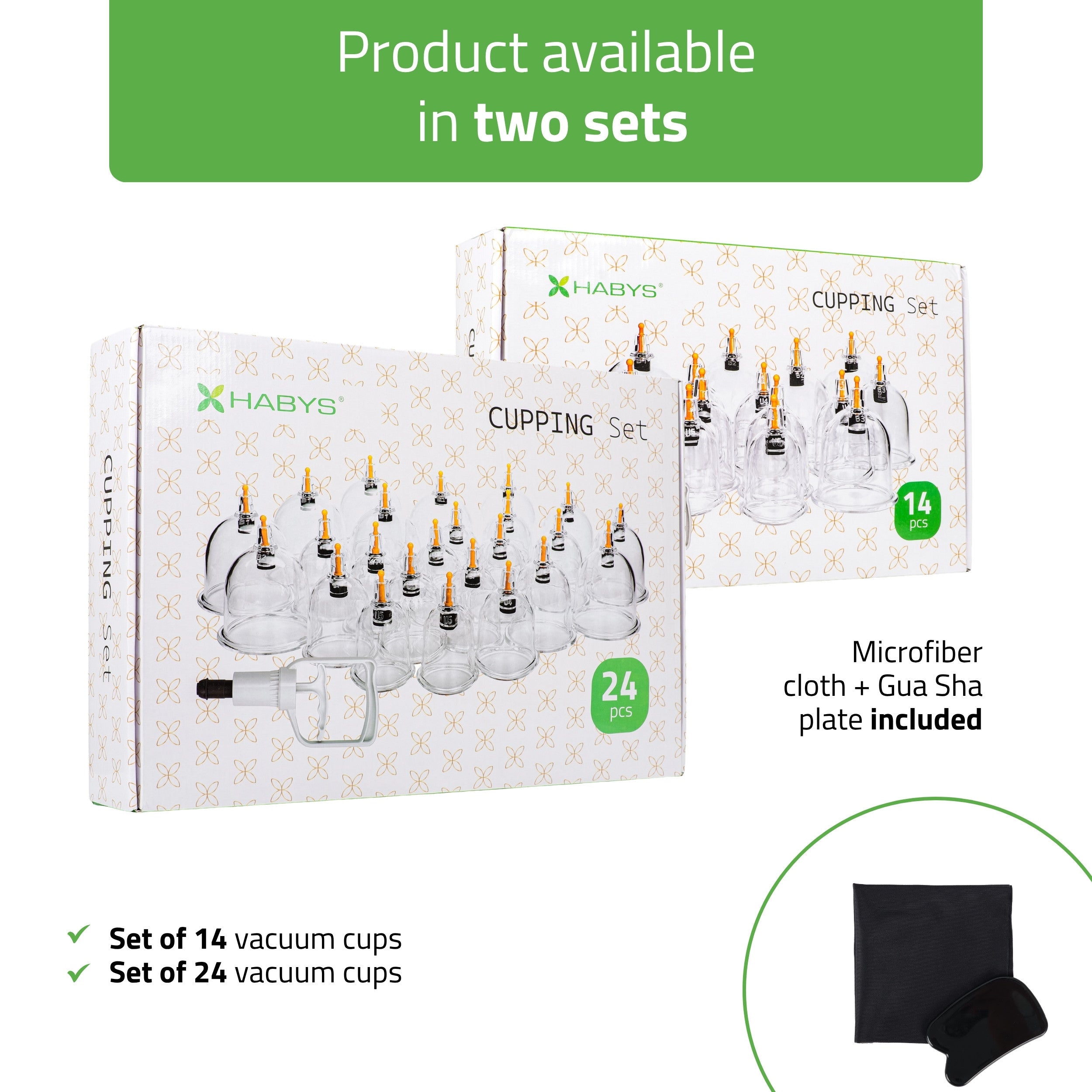 Vacuum cupping cups, fireless, with pump, set of 14 pcs. 