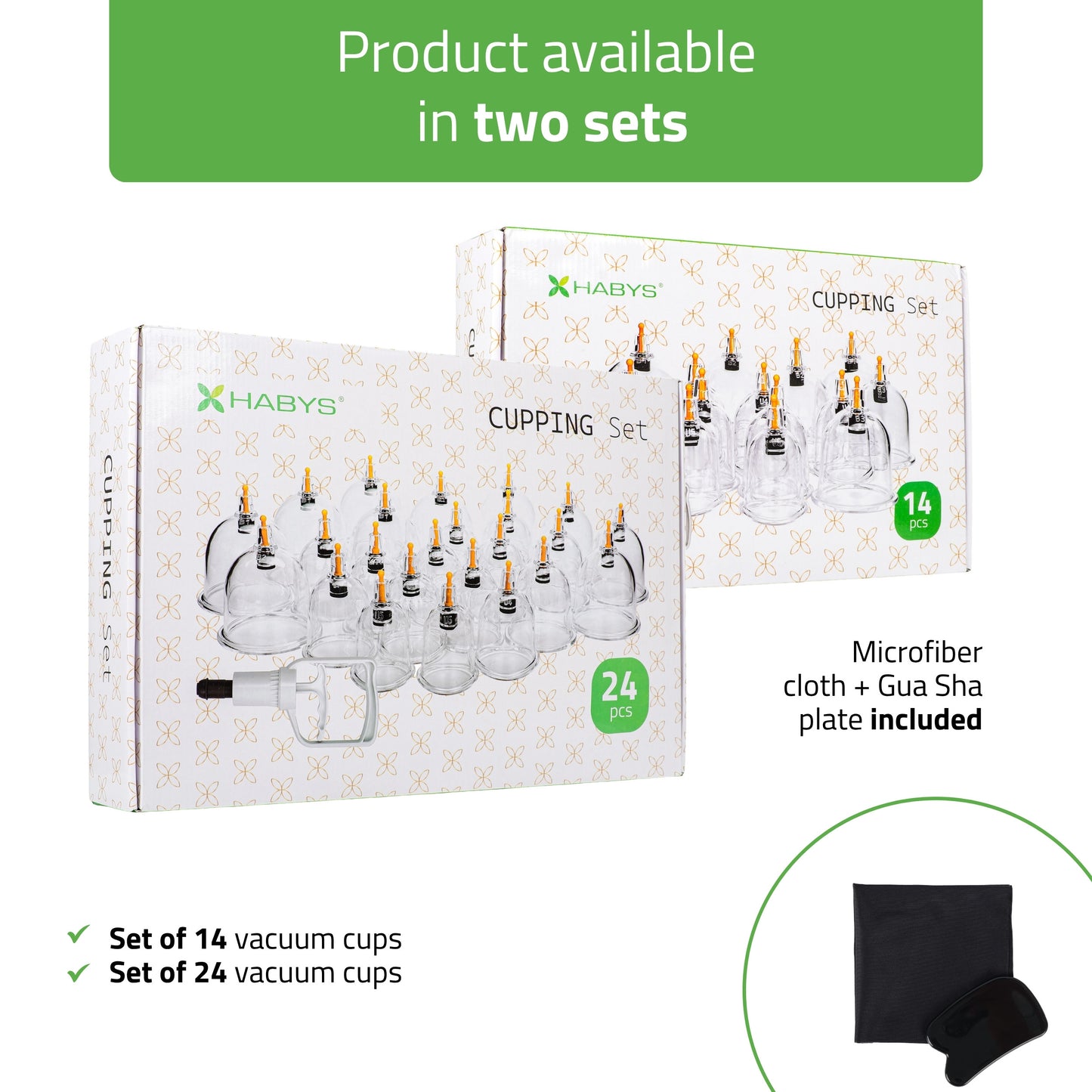Vacuum cupping cups, fireless, with pump, set of 14 pcs. 