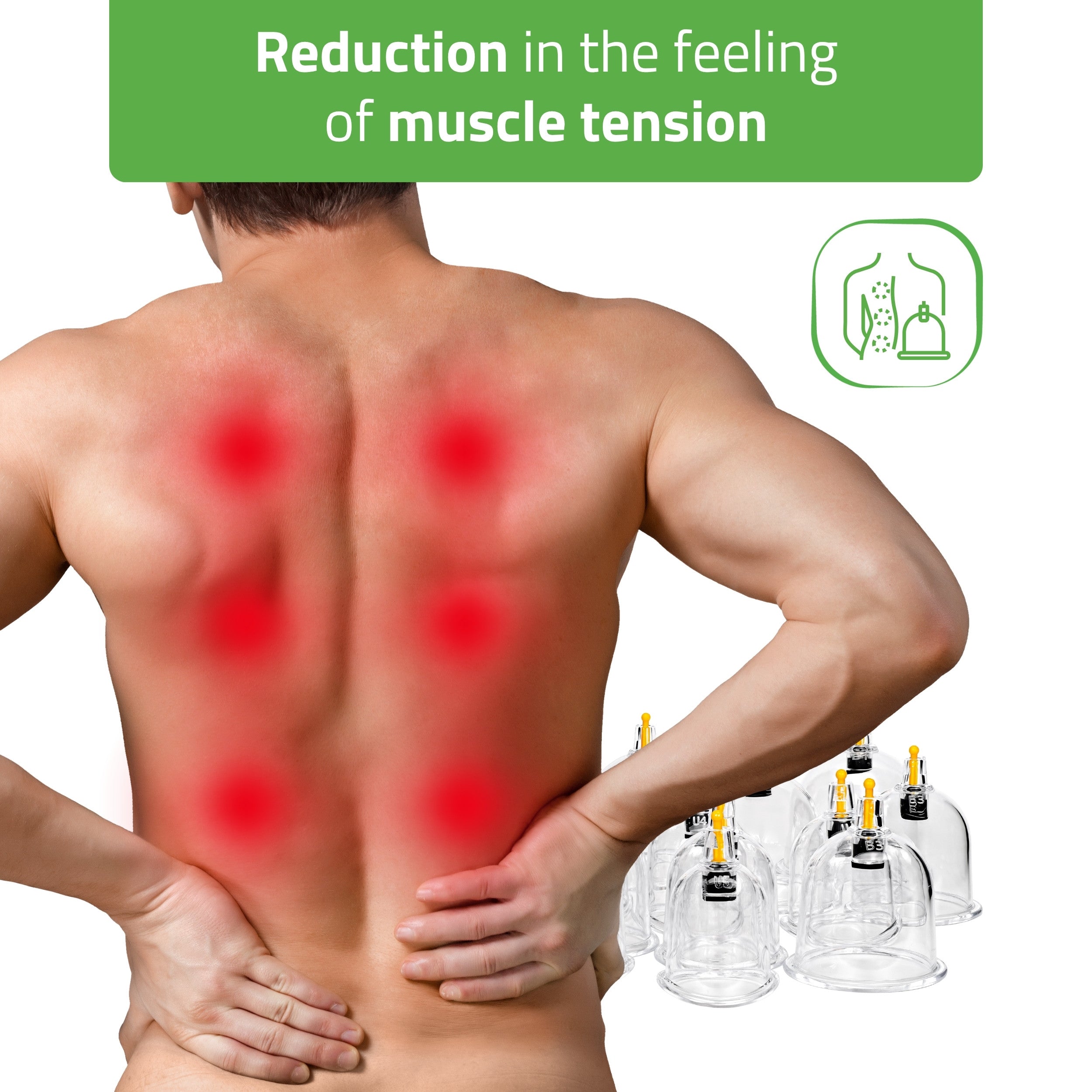 Vacuum cupping cups, fireless, with pump, set of 24 pcs.