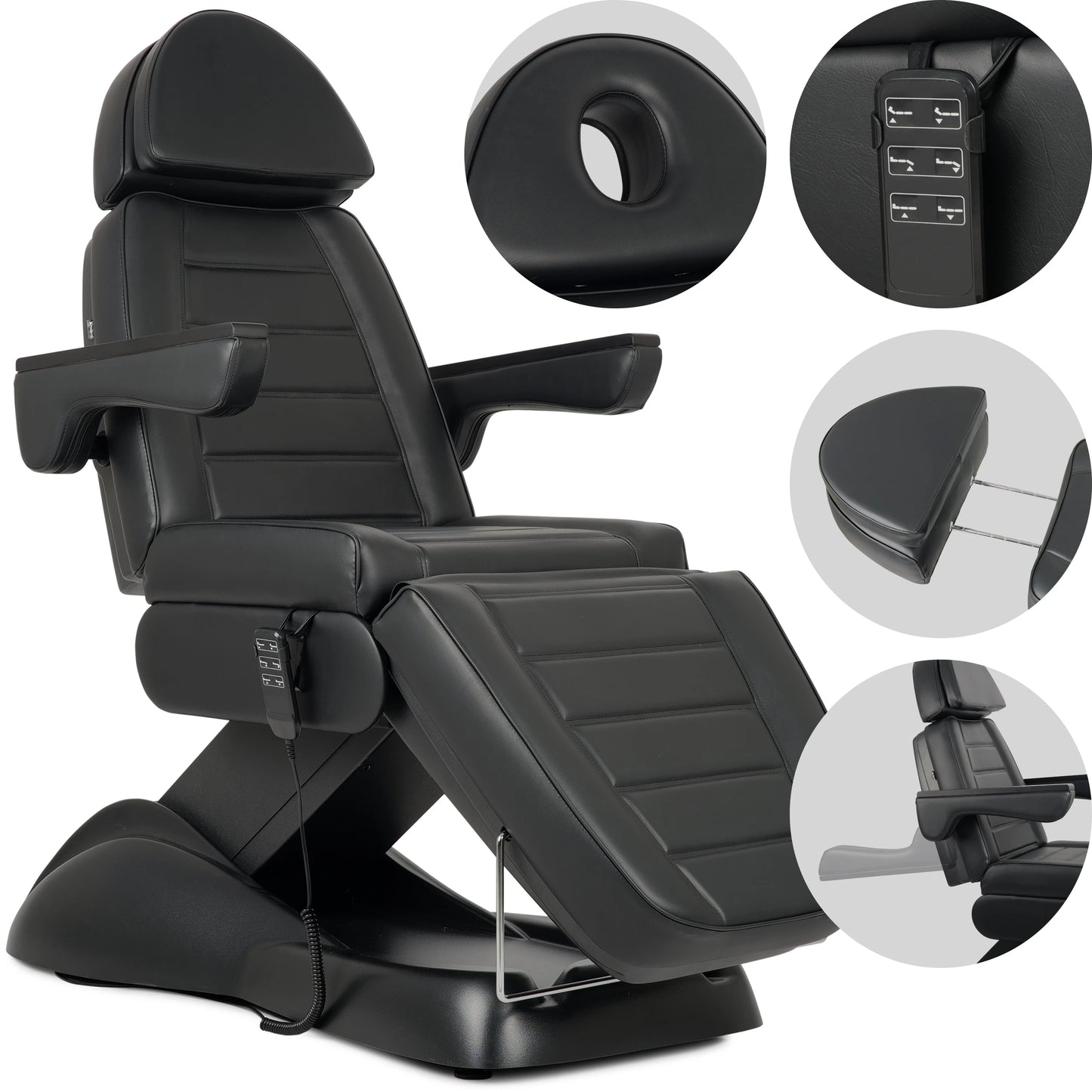 Elektriskā kosmetoloģijas krēsls - kušete Leo PRO 4 Comfy Base k515, melna