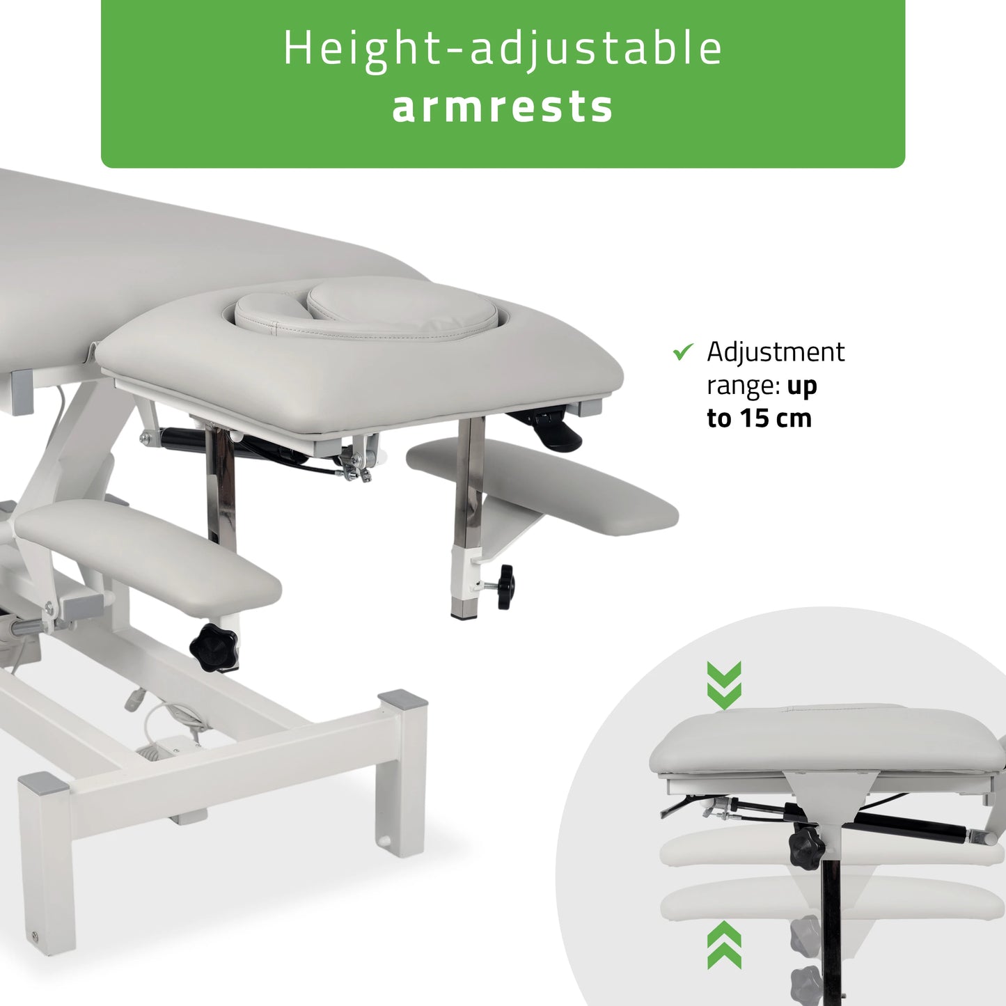 Fortis 5 ERGO treatment table, electric height adjustment with hand remote control, ERGO cushion, k729 light gray