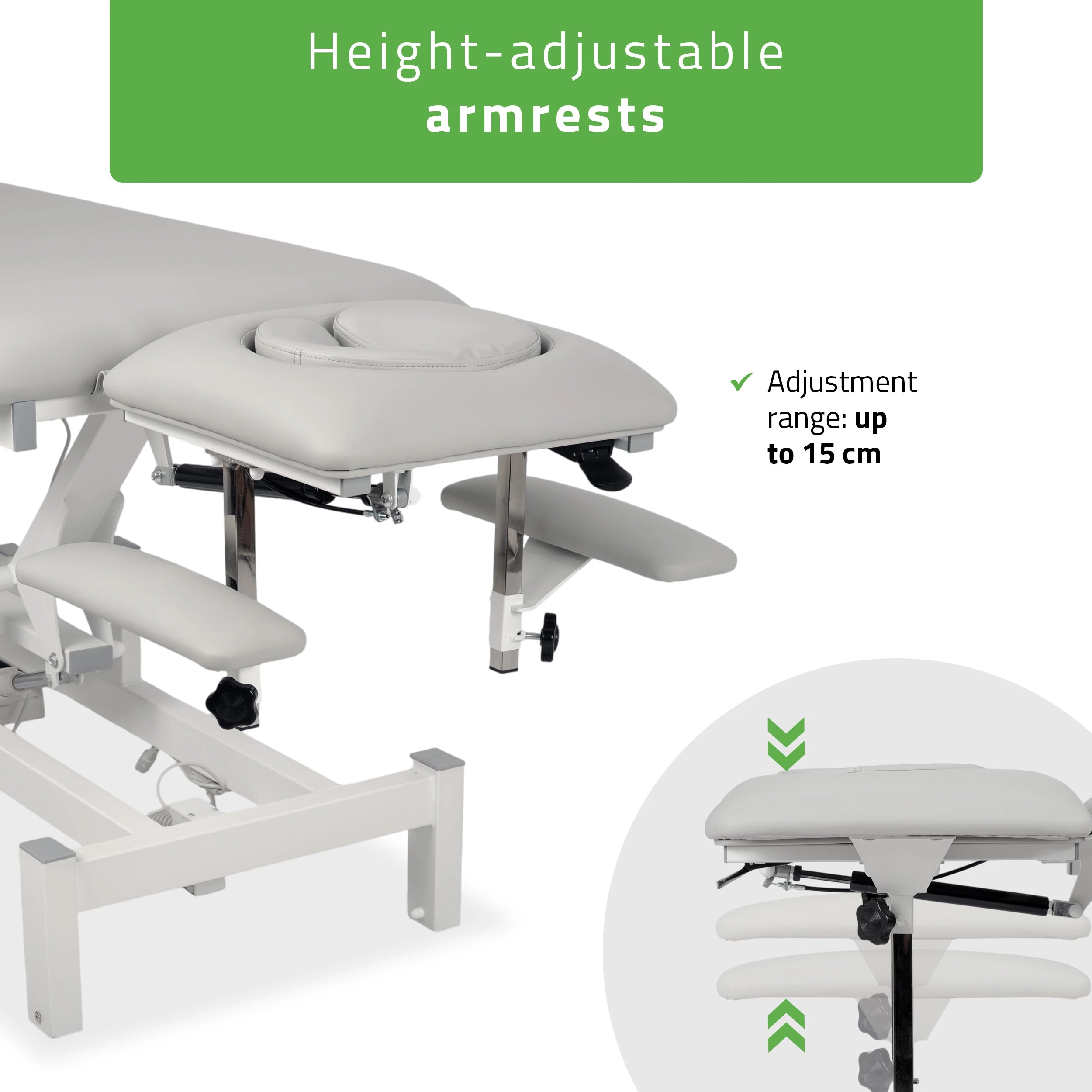 Fortis 5 ERGO treatment table, electric height adjustment with hand remote control, ERGO cushion, k729 light gray