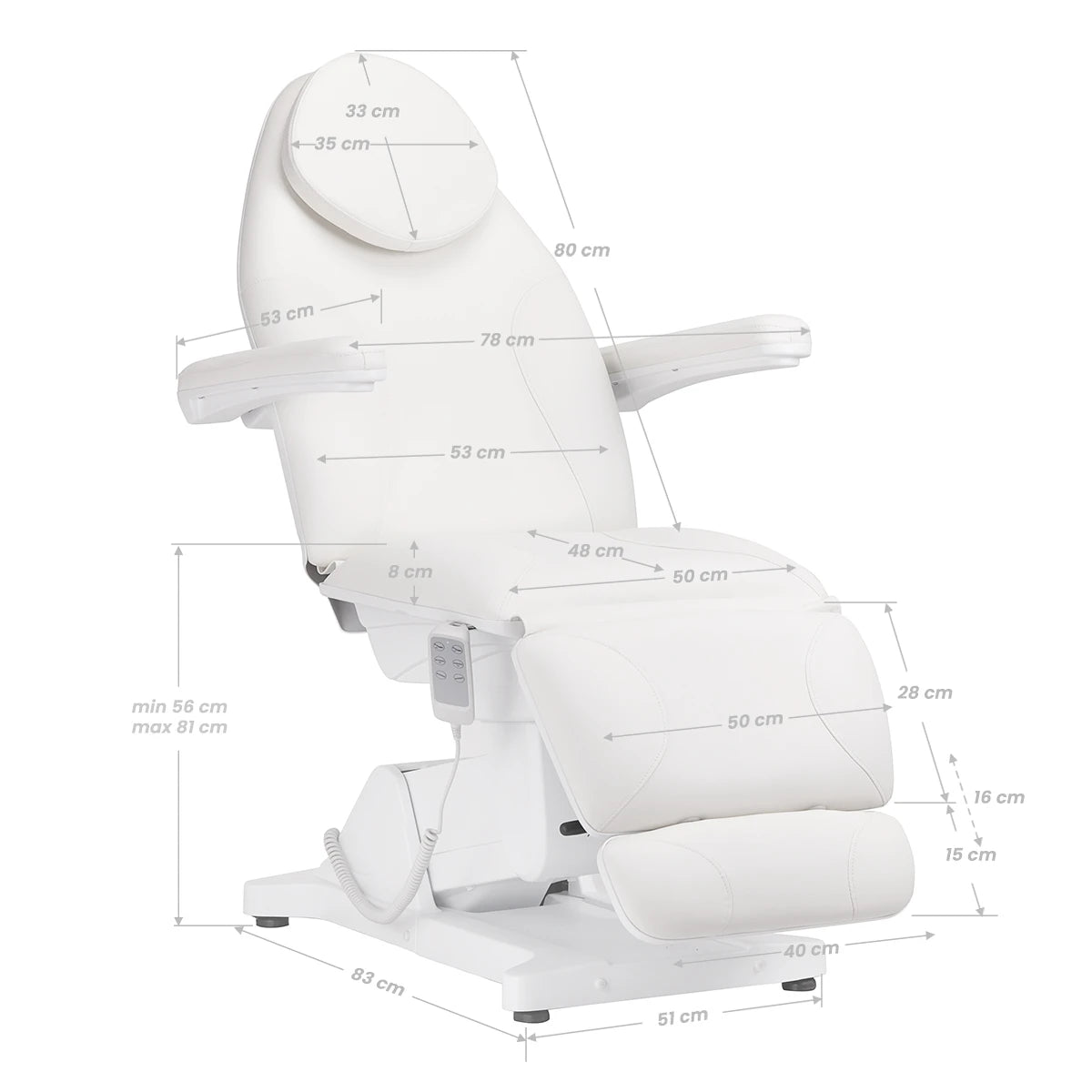 Kosmetologinė lova SILLON BASIC, 3 varikliai, balta