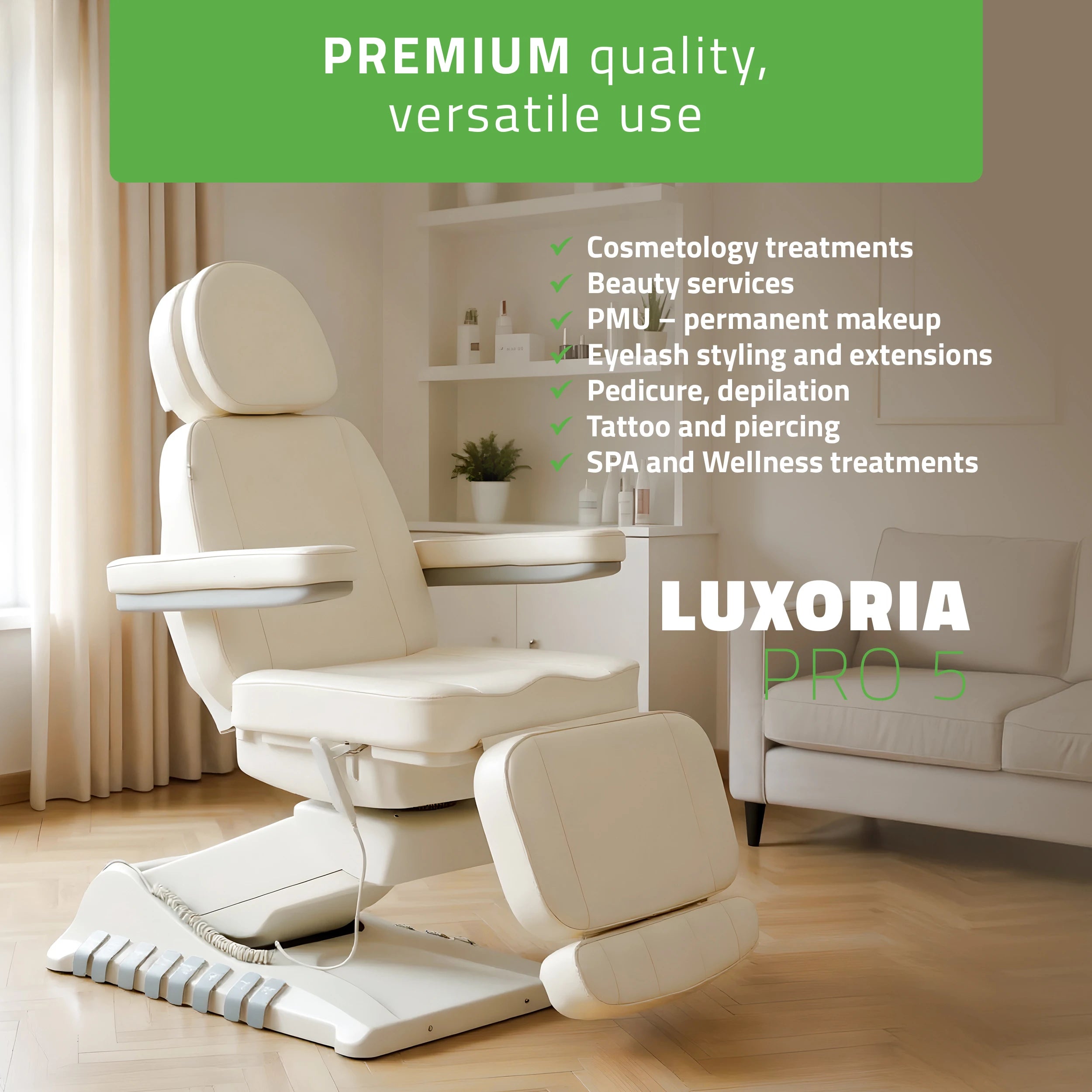 Elektrinė kosmetologinė kėdė Luxoria PRO 5 k701, sniego baltumo