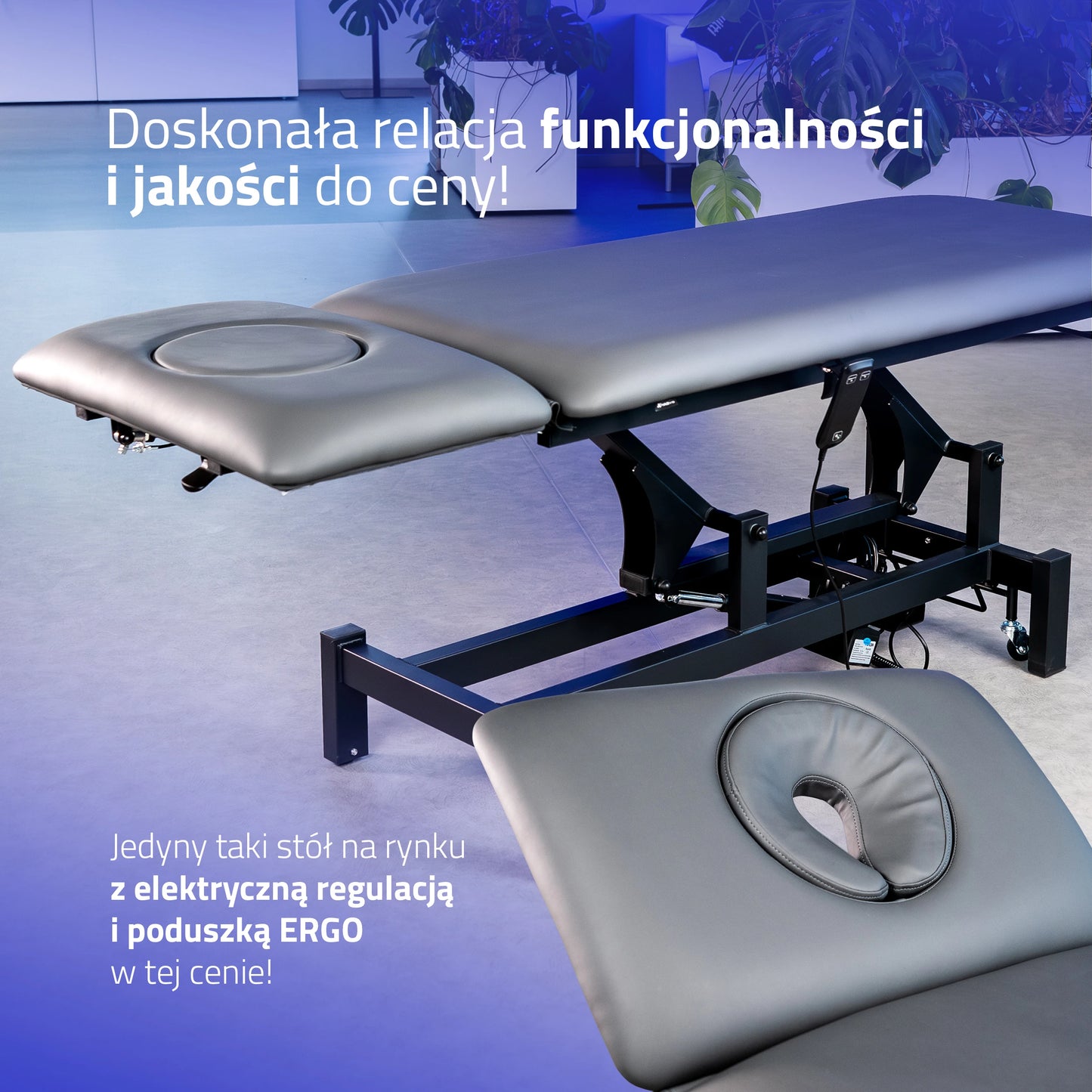 Masāžas galds Fortis 2 ERGO, elektriska augstuma regulēšana, ERGO spilvens