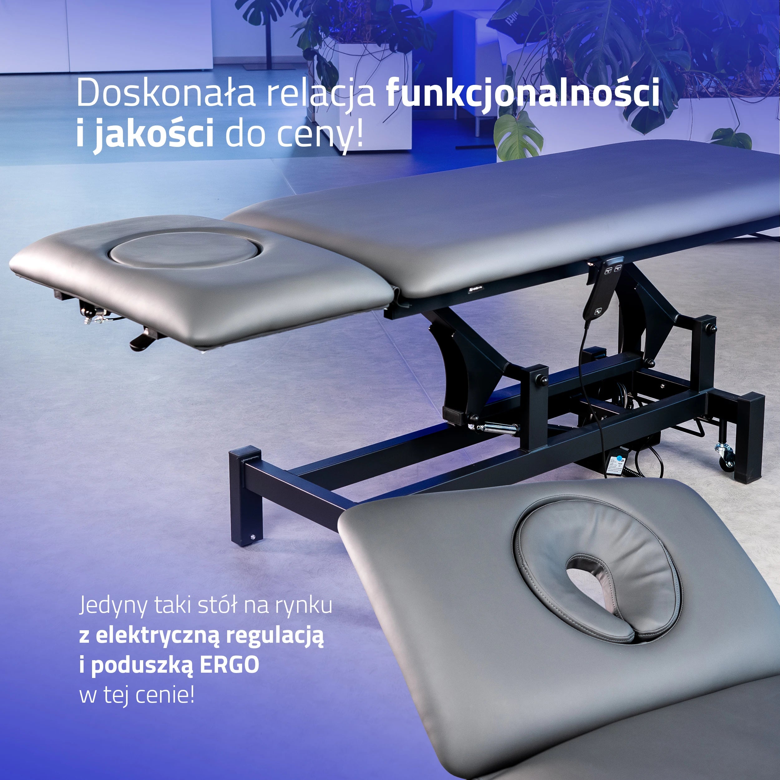 Masāžas galds Fortis 2 ERGO, elektriska augstuma regulēšana, ERGO spilvens