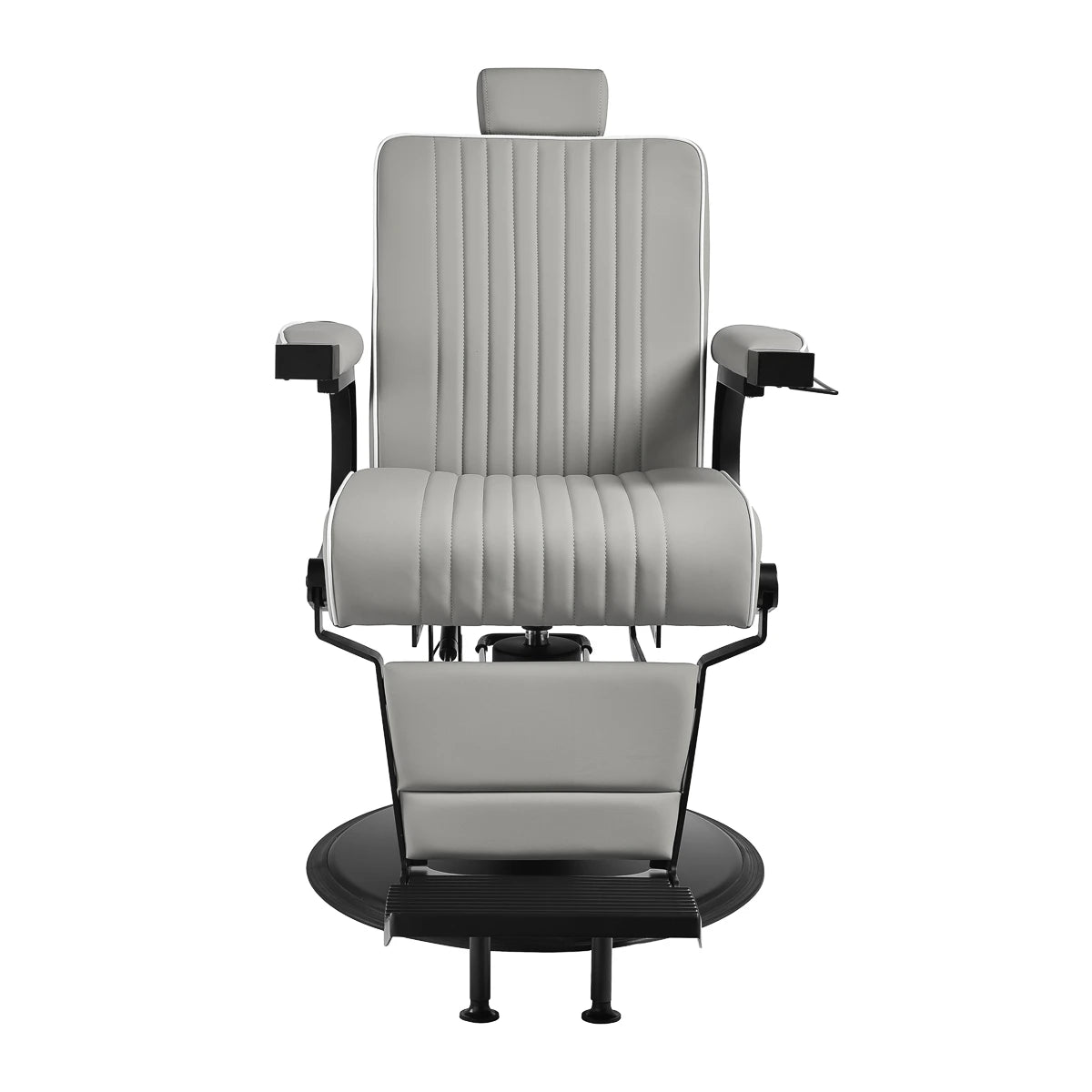 Gabbiano Levi barber chair with black frame gray with stitching at the back