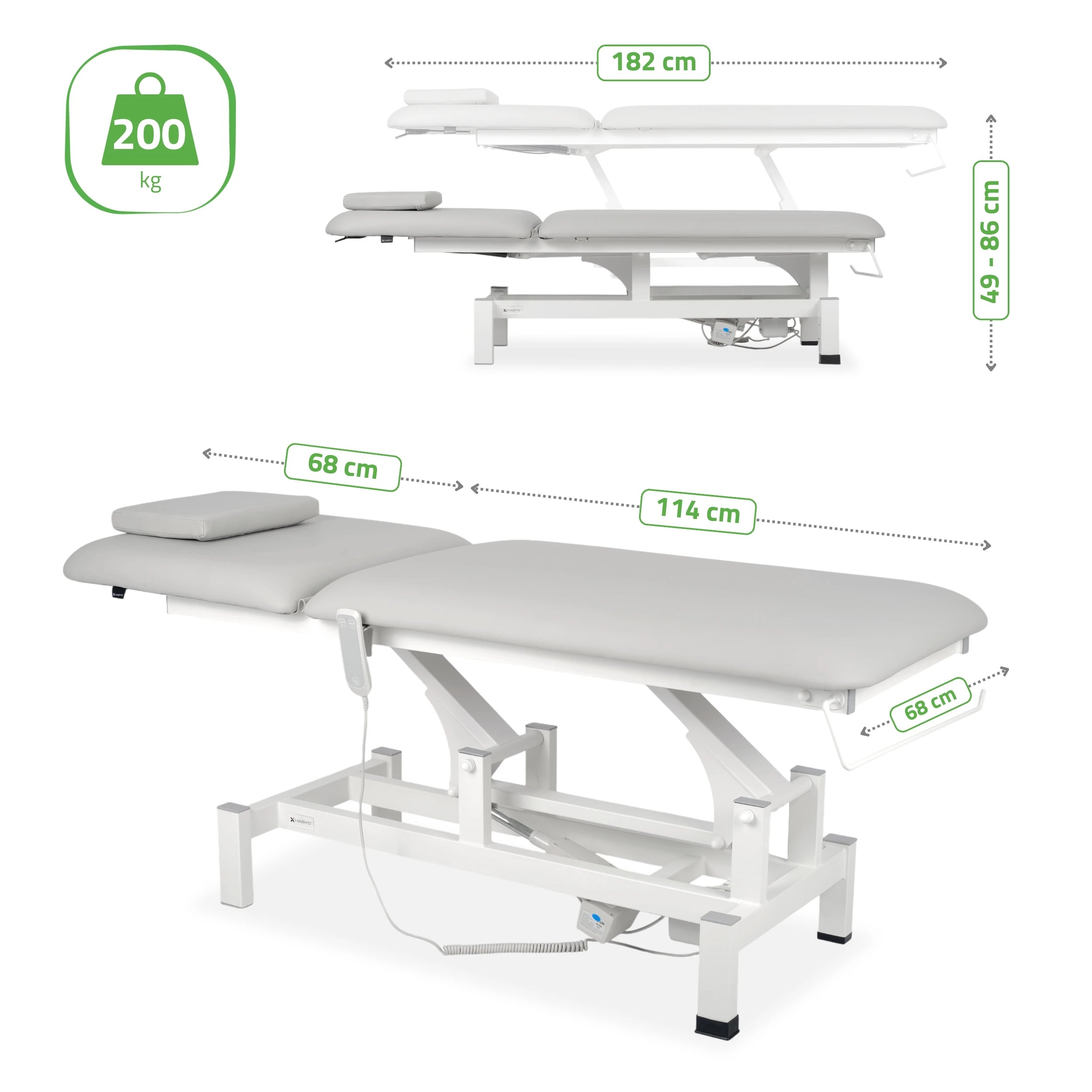 Fortis 2 treatment table, electric adjustment, hand remote control, head cushion, k729 light gray