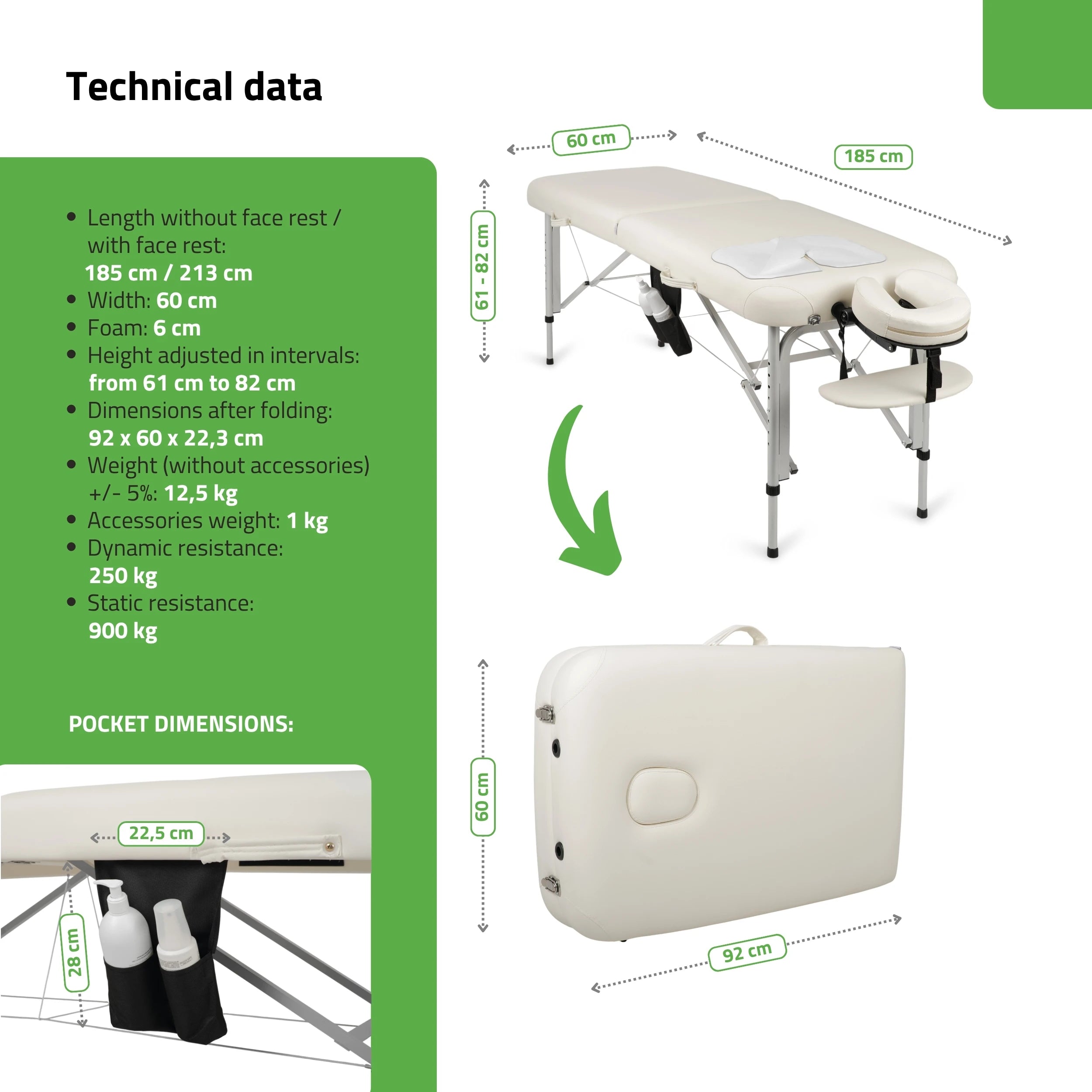 Portable massage table Vera 60 Comfy Base K501 White