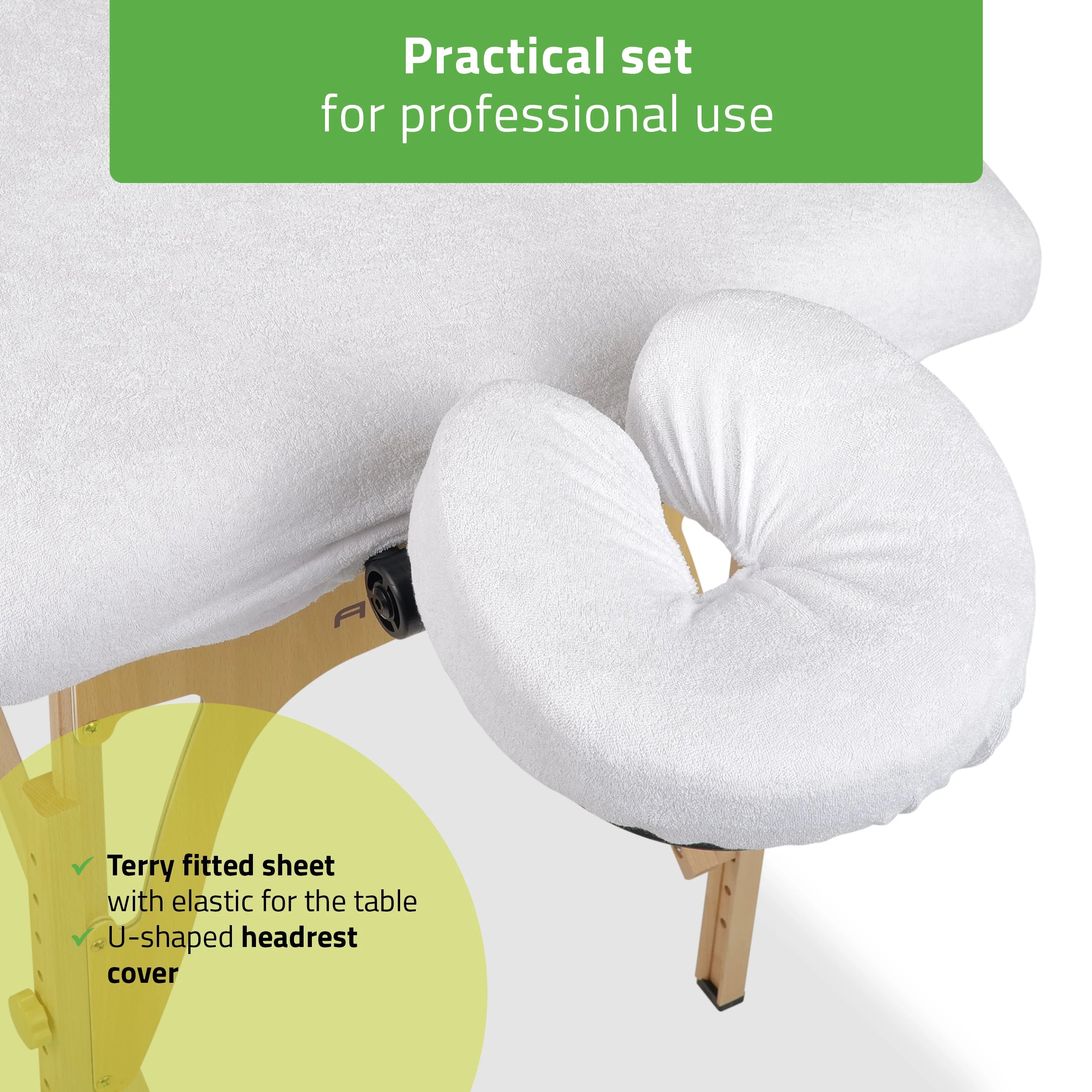 Set – 1-piece terry sheet for folding tables – 60/165 cm, white terry headrest cover