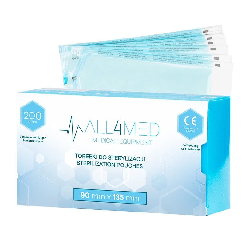 All4med Sterilizācijas maisiņi autoklāvam, 90 mm x 135 mm, 200 gab.