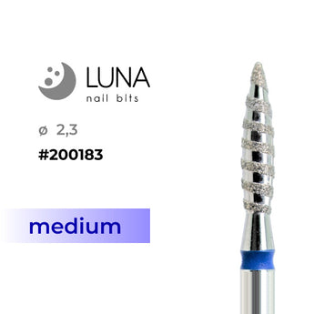 Diamond Nail Drill Bit, Tornado, 2.3 × 8 mm, Blue (Medium)