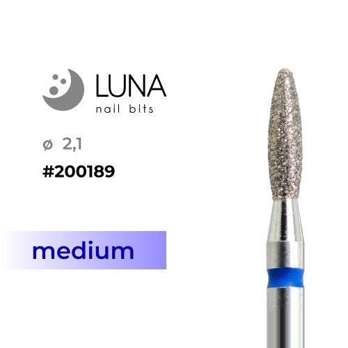 Diamond Nail Drill Bit, Rounded Flame, 2.1 × 8 mm, Blue (Medium)
