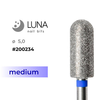 Diamond Nail Drill Bit, Rounded Cylinder (Microphone), 5.0 × 12 mm, Blue (Medium)