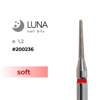 Diamond Nail Drill Bit, Rounded Cone, 1.2 × 8 mm, Red (Soft)