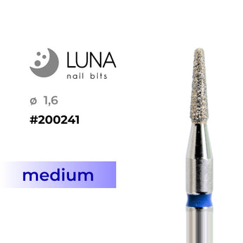 Diamond Nail Drill Bit, Rounded Cone, 1.6 × 8 mm, Blue (Medium)
