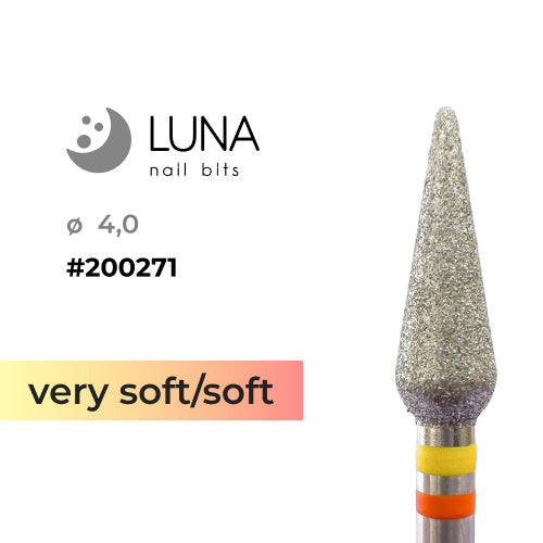 Diamond Nail Drill Bit, Cone, 4.0 × 12 mm, Yellow-Red (Very soft/Soft)