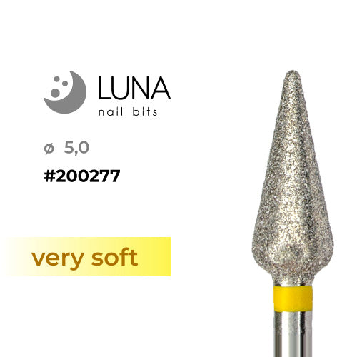 Diamond Nail Drill Bit, Cone, 5.0 × 12.5 mm, Yellow (Very soft)