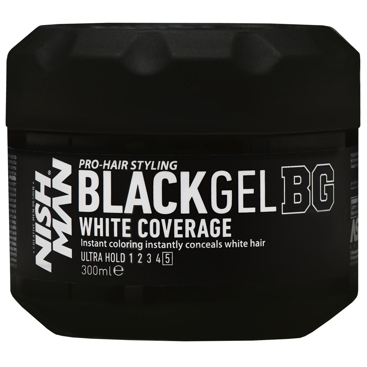 Nishman Black Gel White Coverage - Gray Hair Touch-Up Styling Gel, 300ml