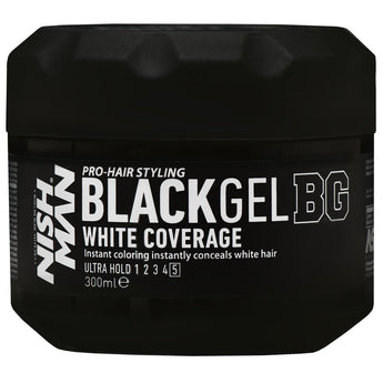 Nishman Black Gel White Coverage - Gray Hair Touch-Up Styling Gel, 300ml