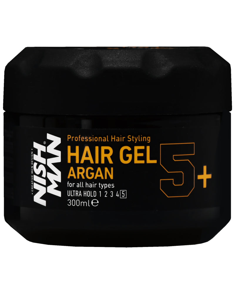 Nishman Hair Styling Argan 5+ Ultra Hold – Strong Hair Gel with Gum Effect, 300ml