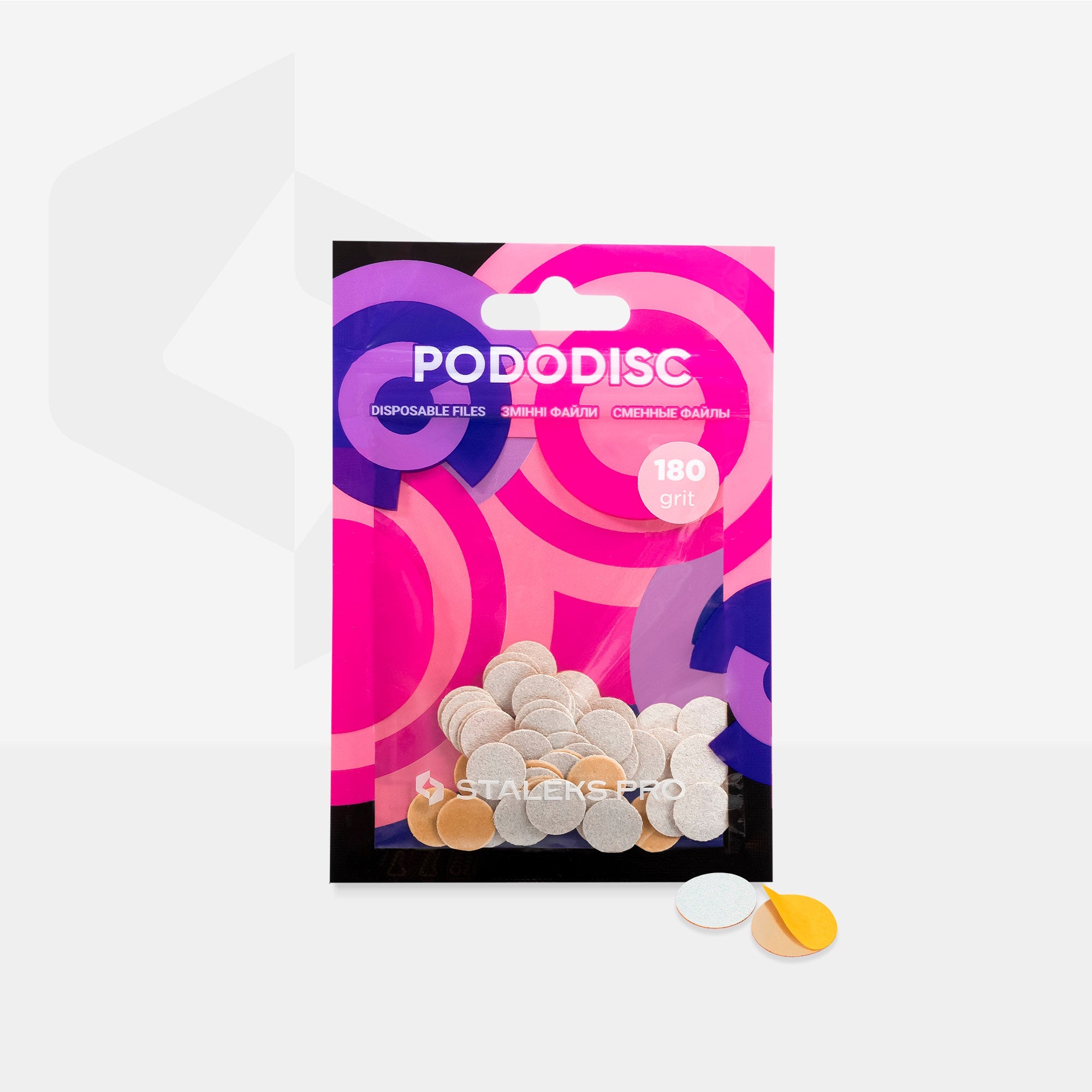 Staleks Expert 10 Pododisc XS Adhezīvās pedikīras diska vīles, 180 grits, 10 mm (50 gab.)